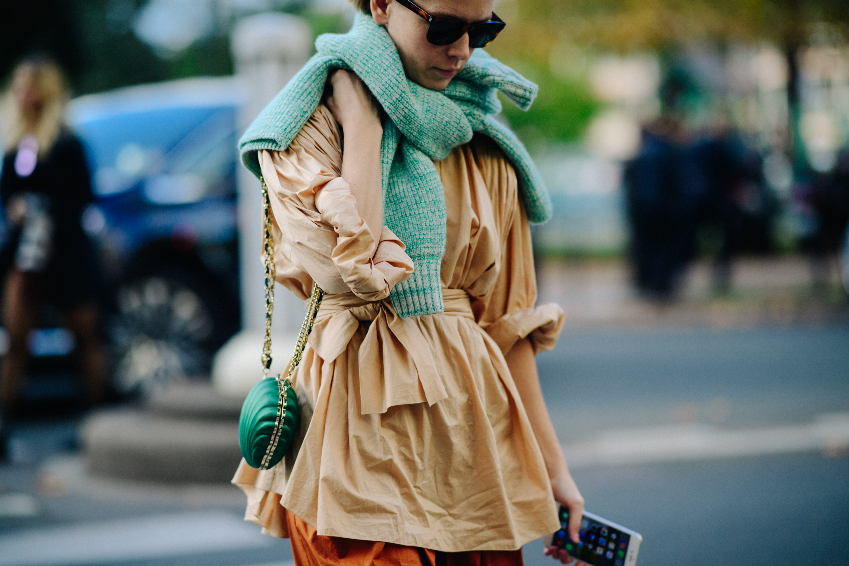 Woman wearing beige outfit
