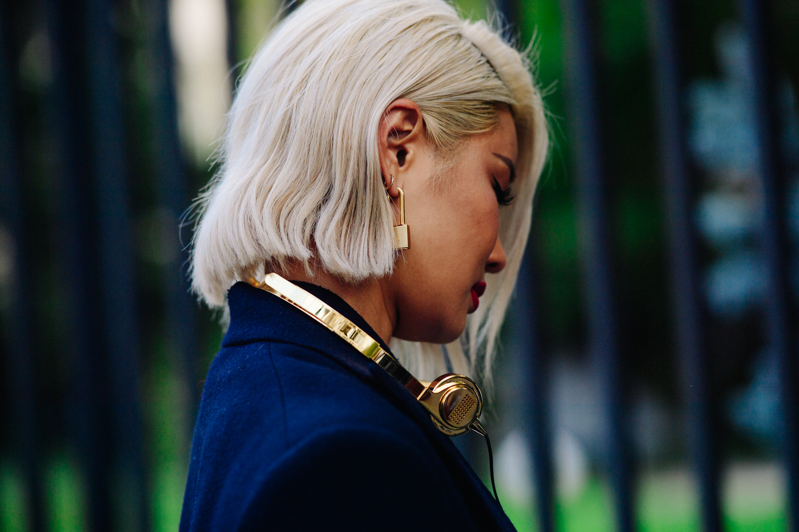 Jewelery designer with blonde bob