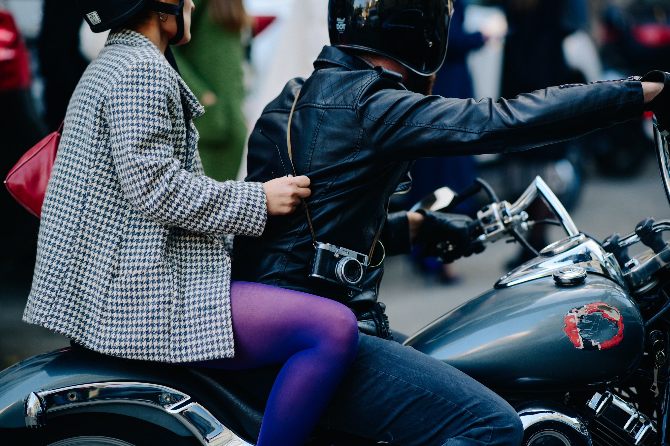 Couple riding a motorcycle