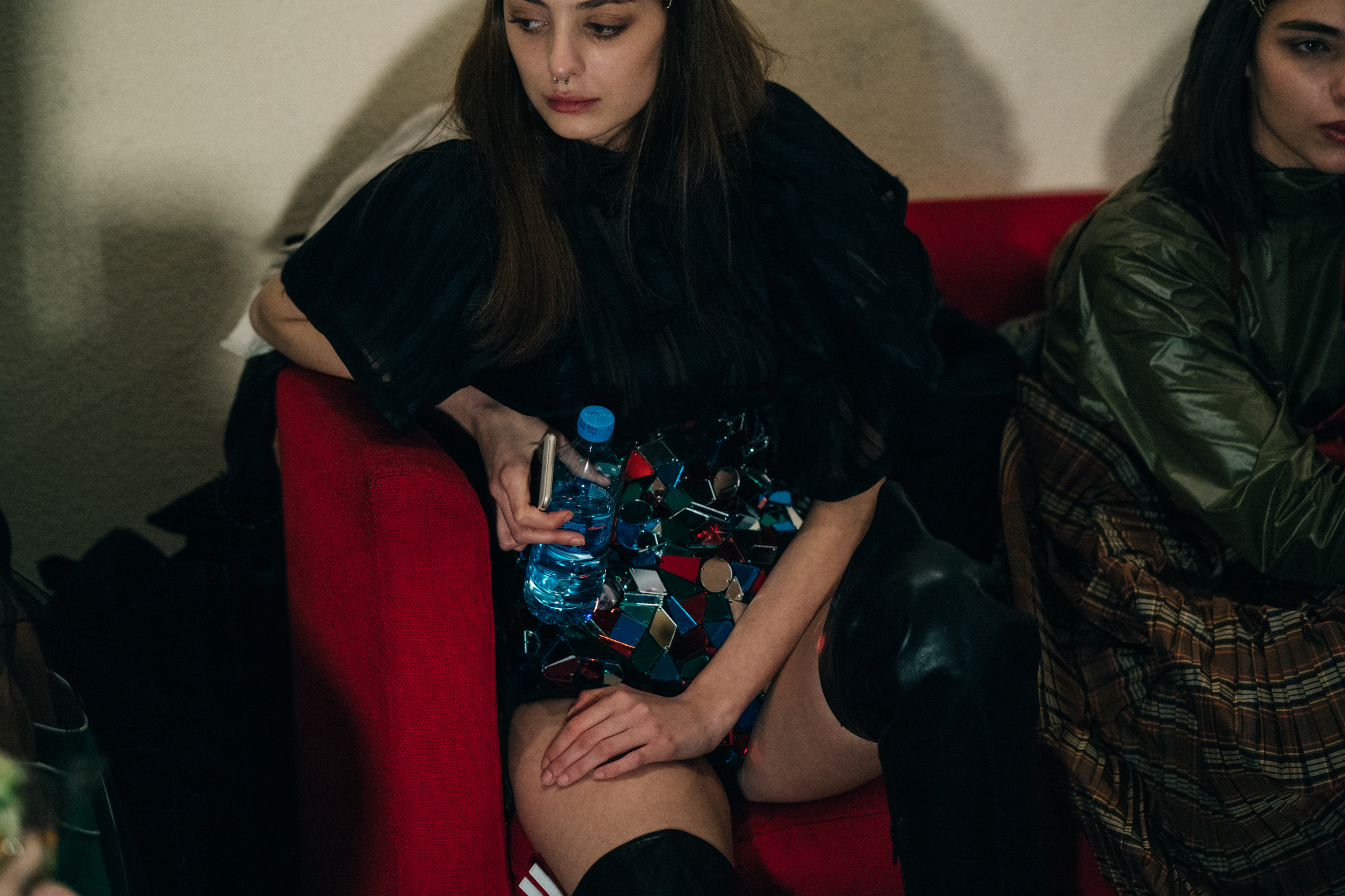Model wearing colourful pants