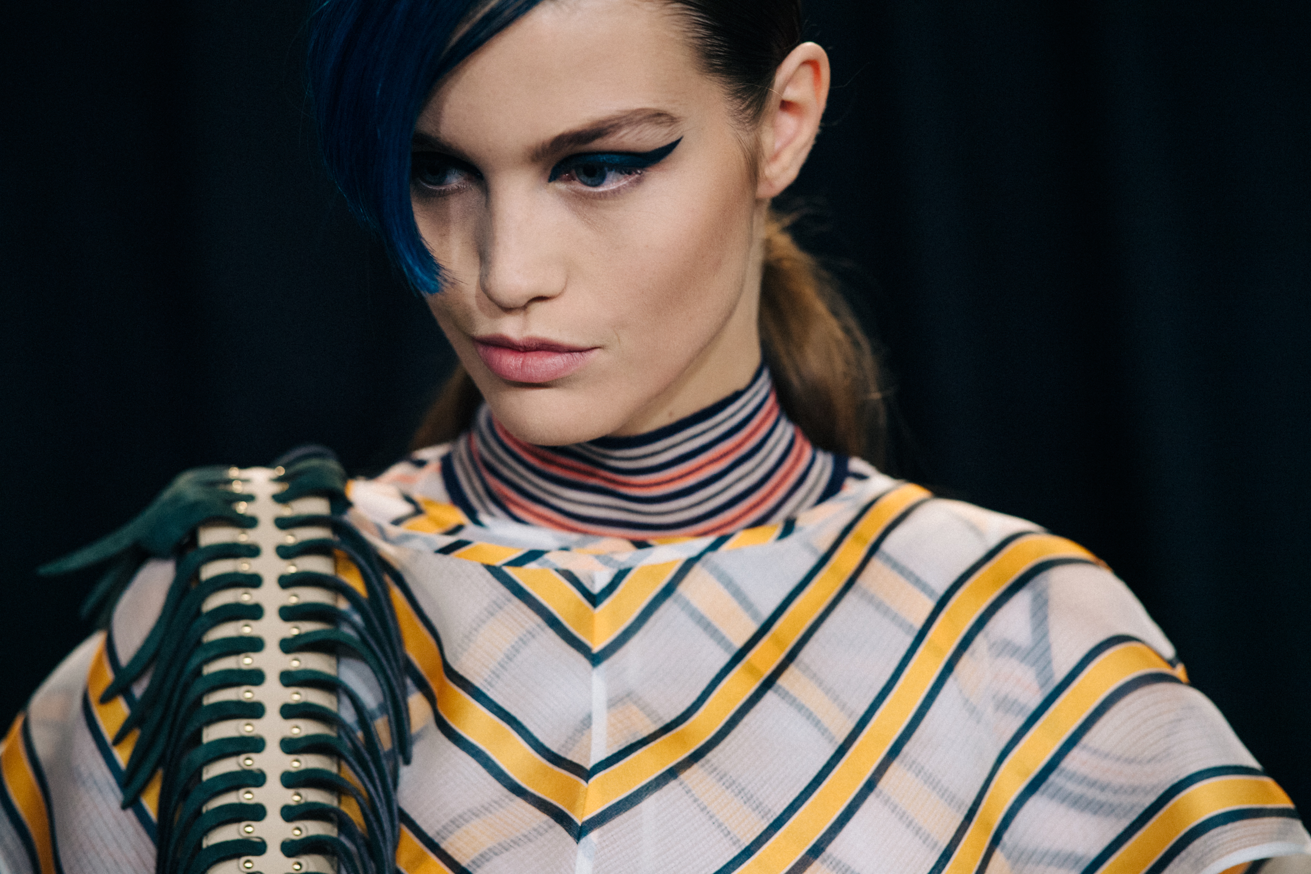 Dutch model with blue fringe and eye makeup