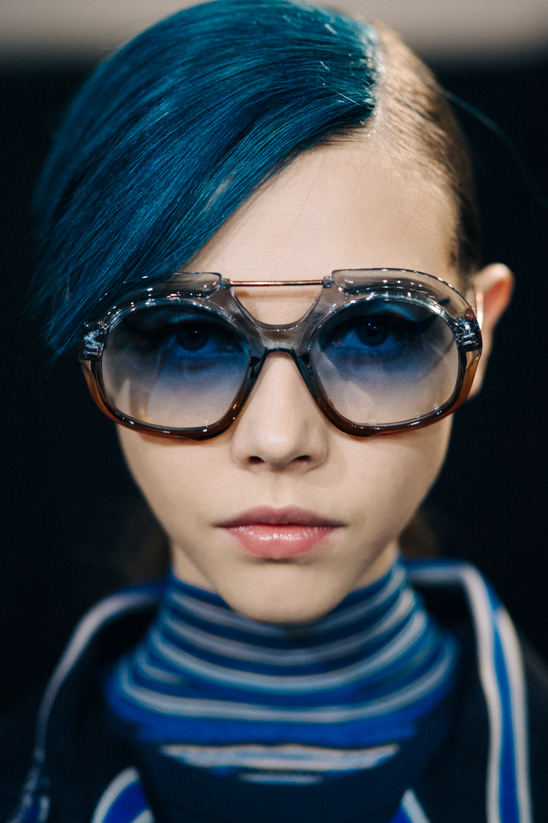 Portrait of model with clear frame glasses