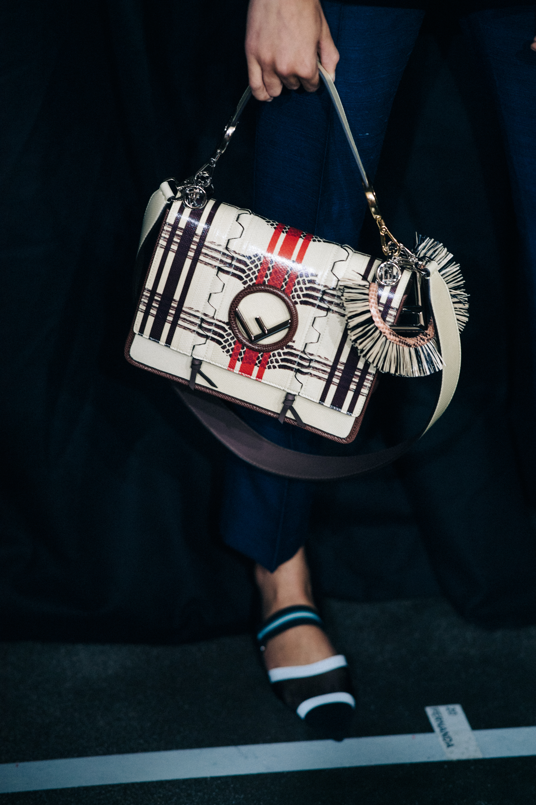 Closeup of handbag backstage at Fendi show