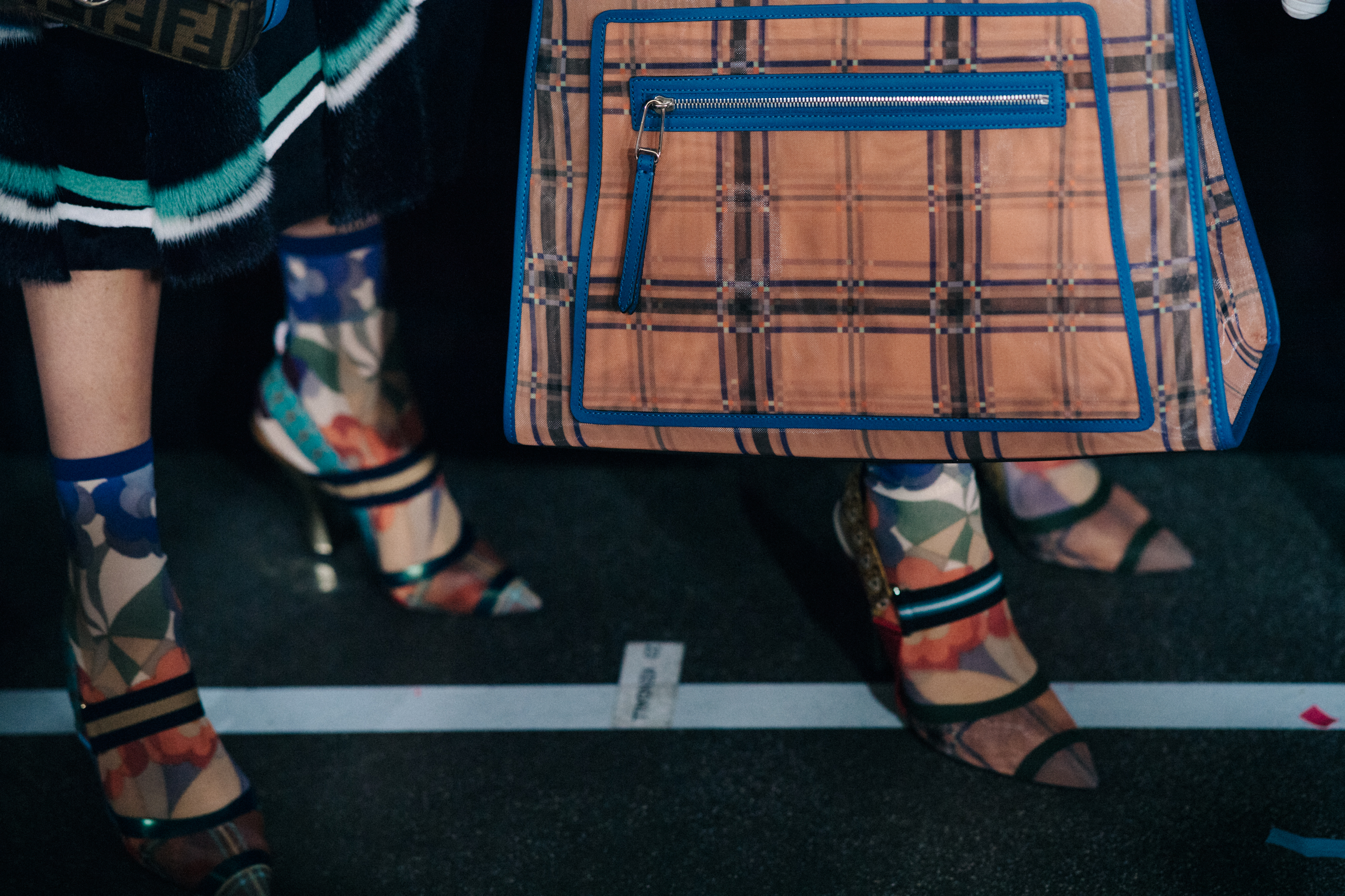 Closeup of handbag backstage at Fendi show