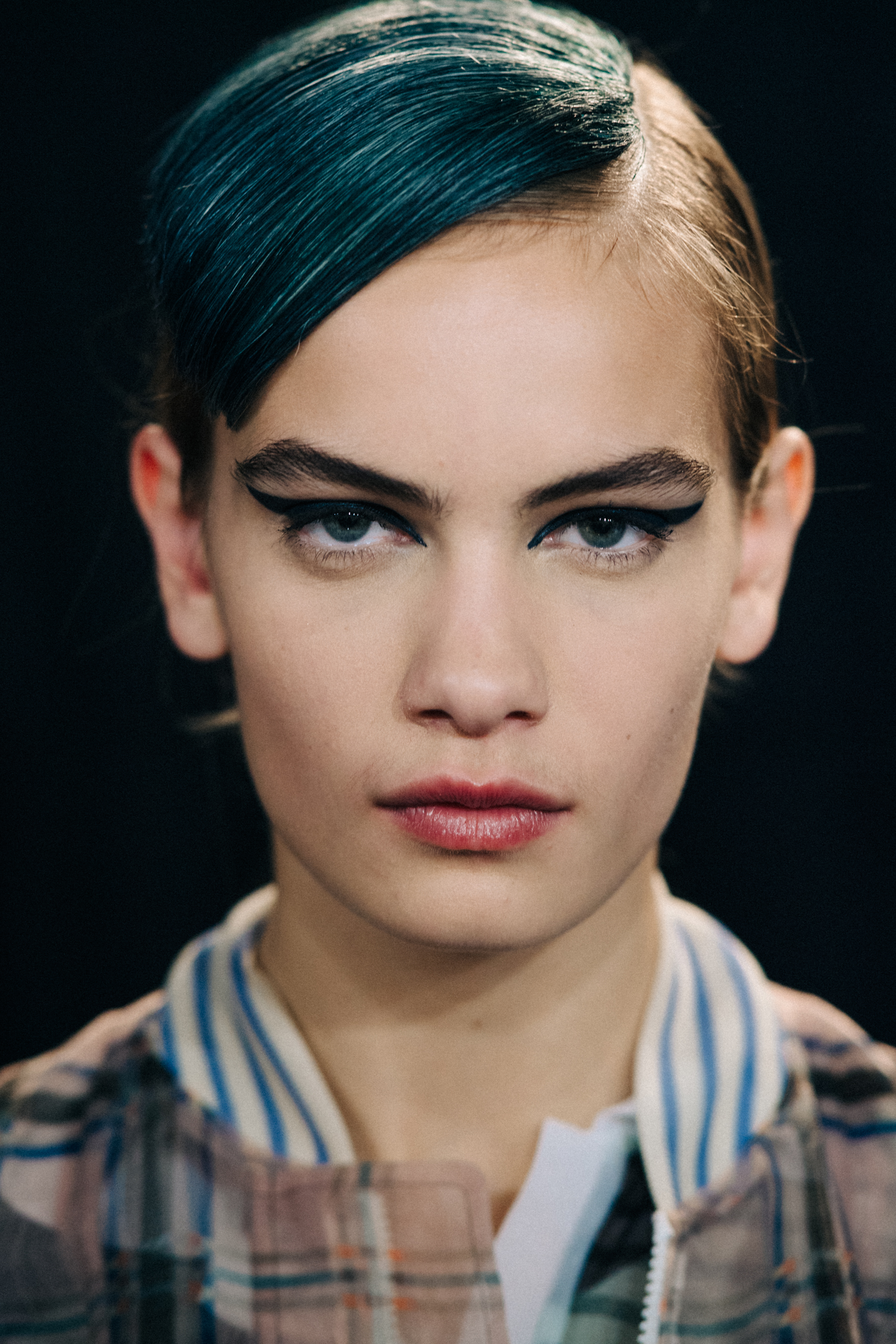 Portrait of Danish model with blue fringe