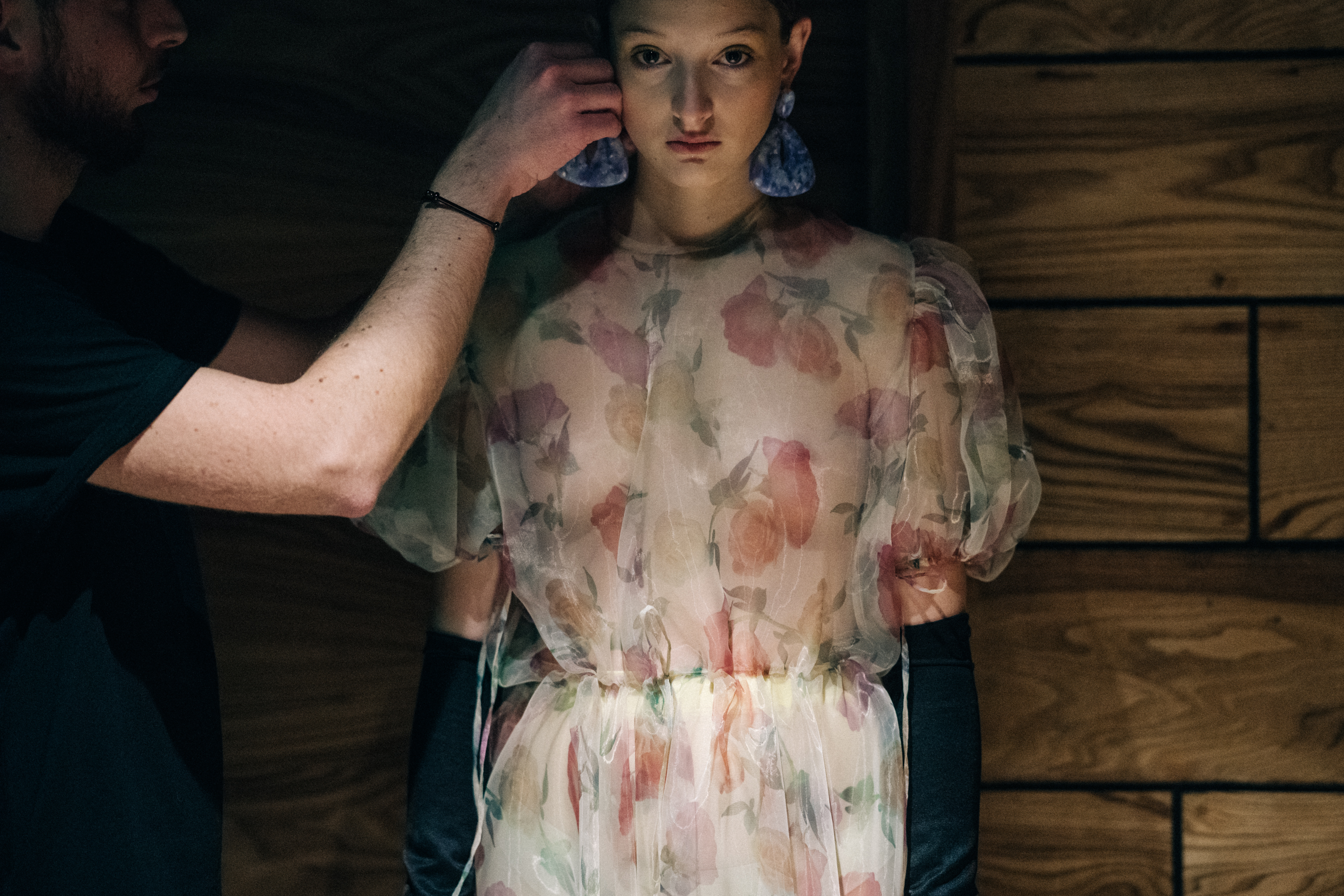 Model wearing floral patterns