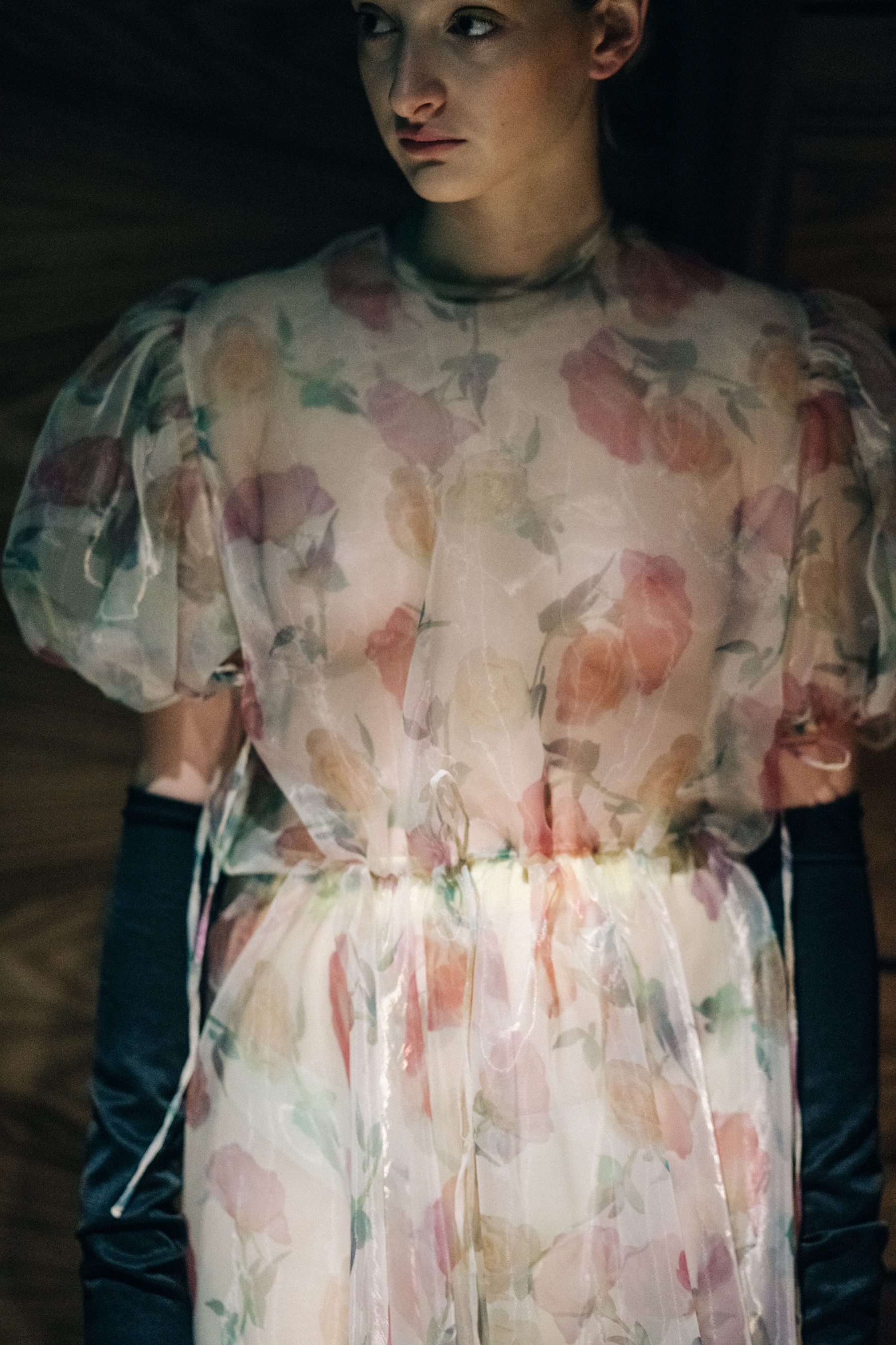 Model wearing floral patterns