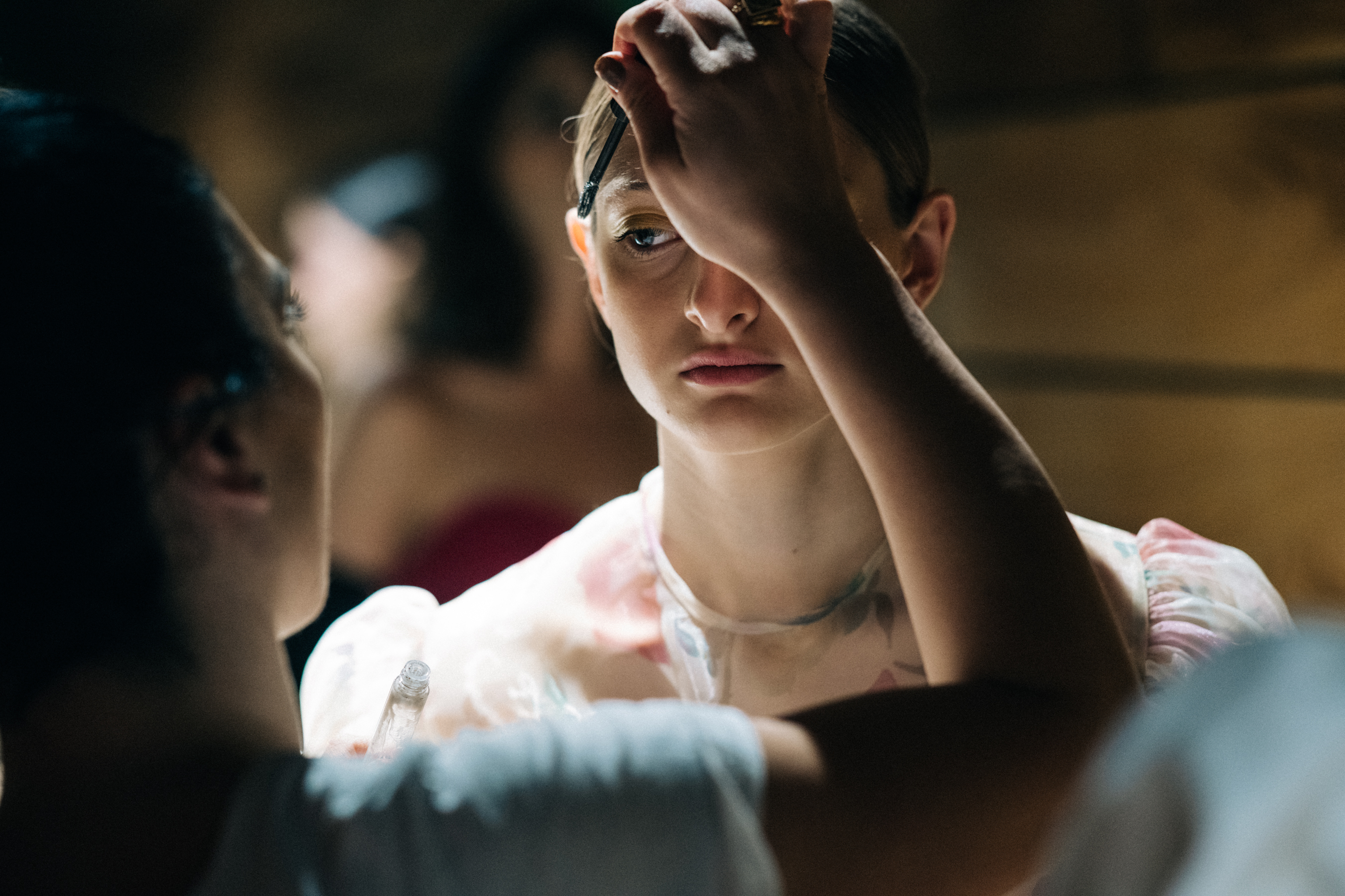 Model having makeup applied