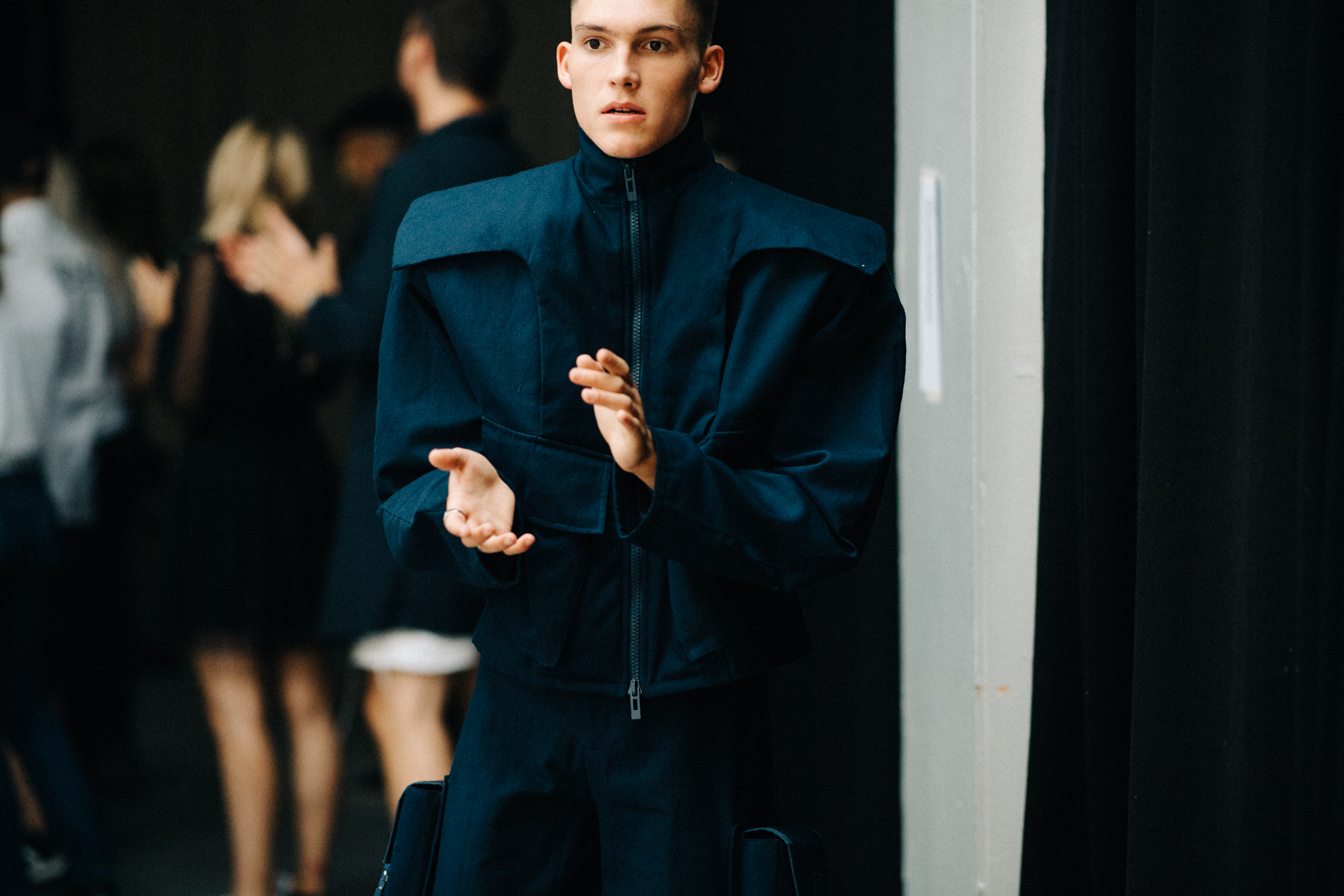 Male model wearing conceptual street wear