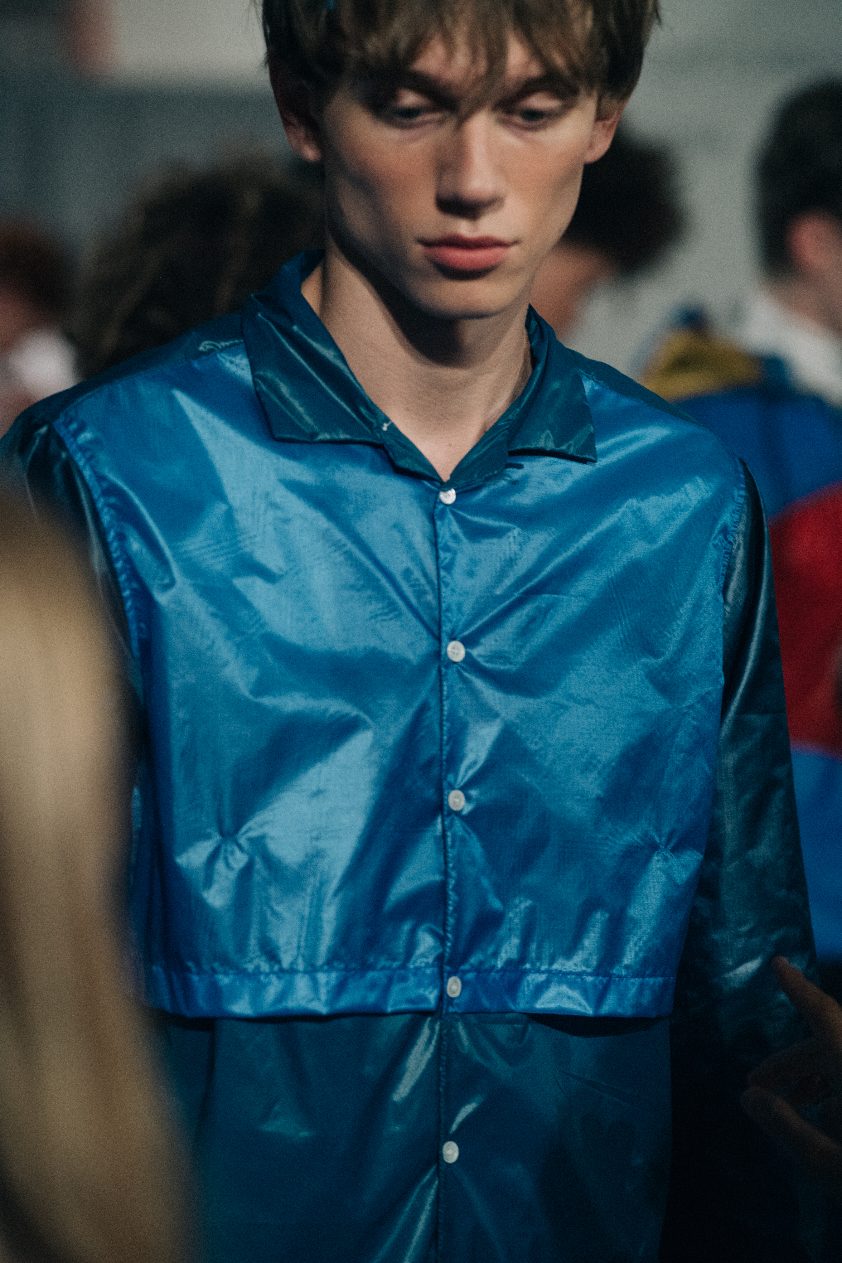 Male model wearing blue sport jacket