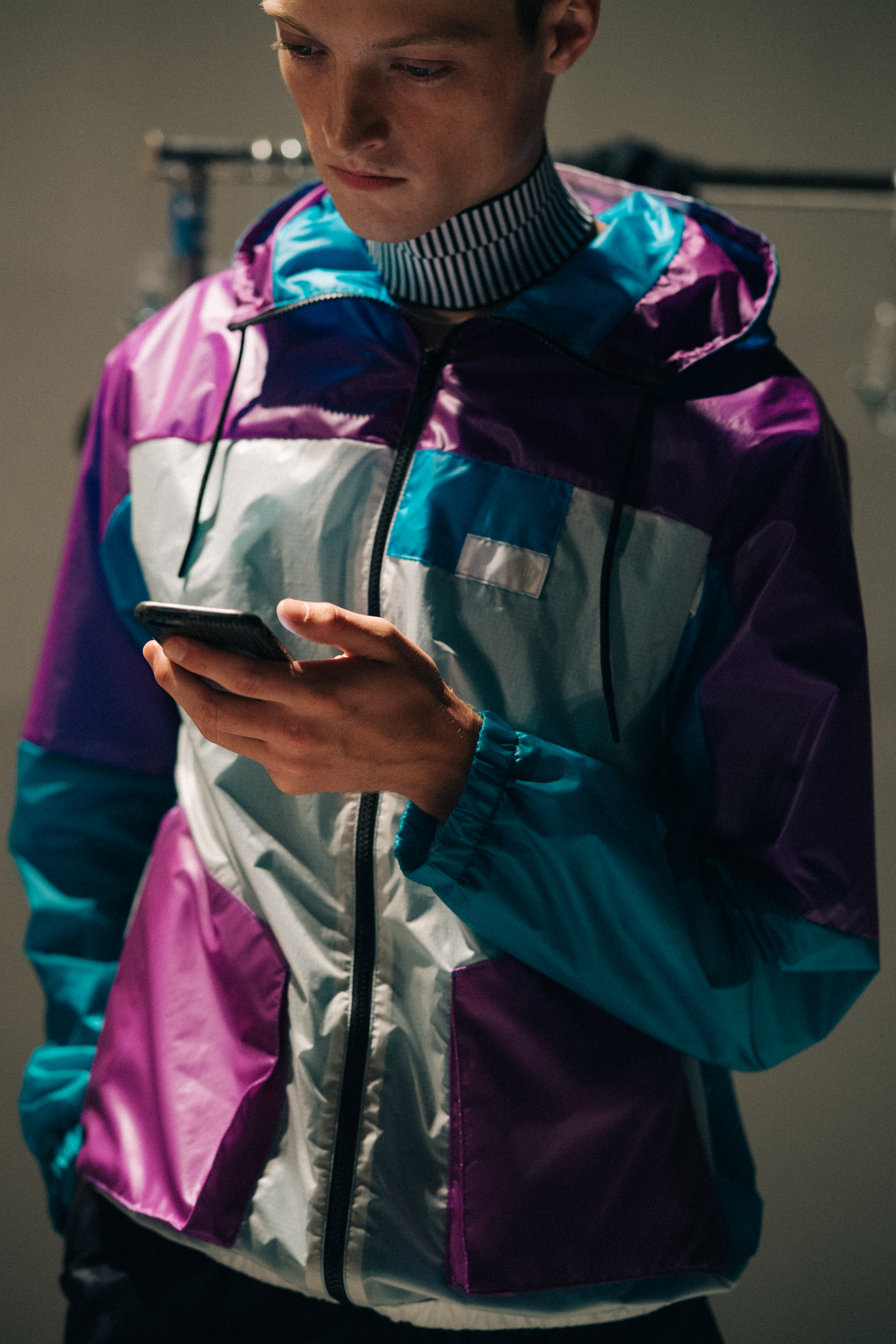 Male model wearing blue sport jacket