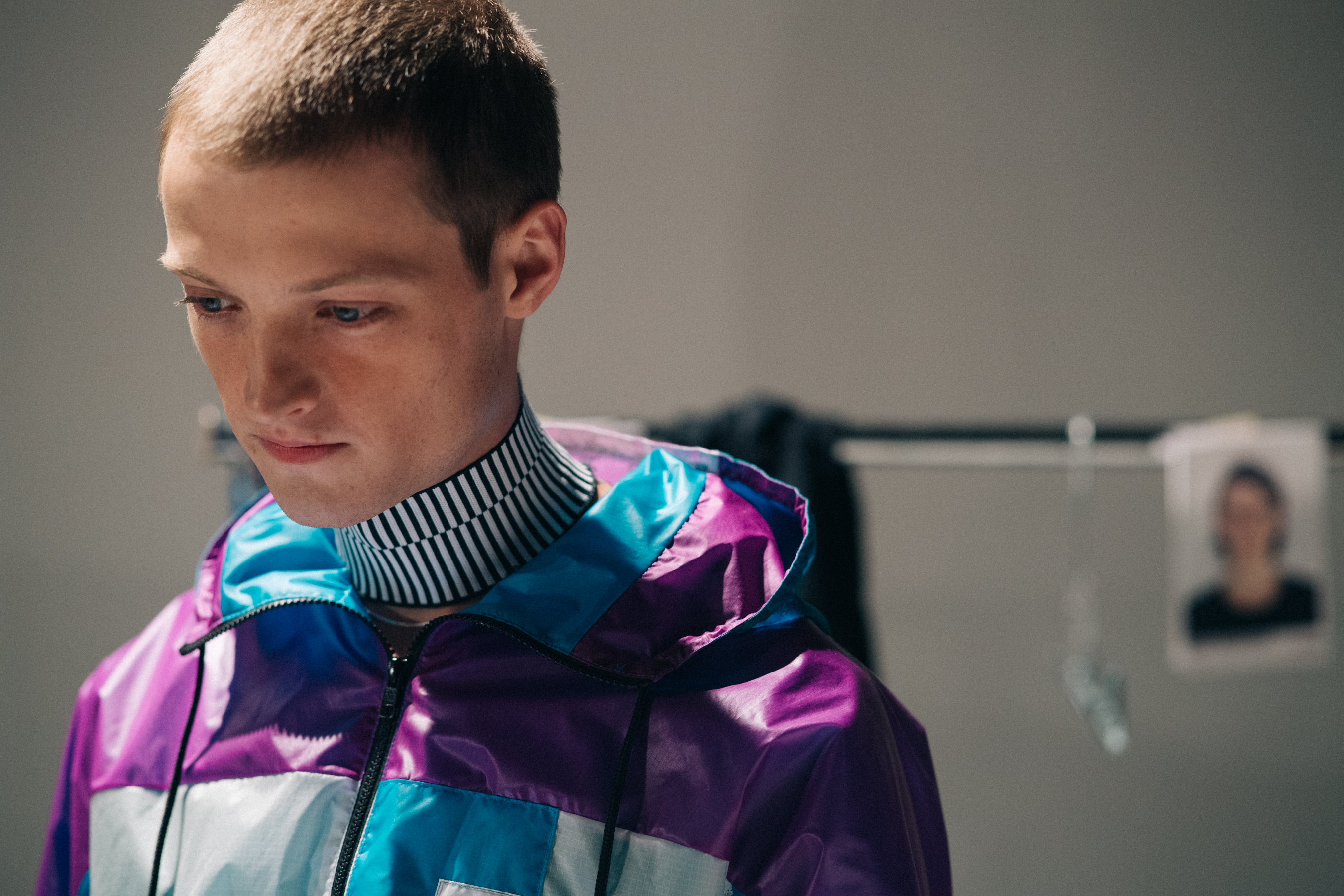 Male model wearing blue sport jacket