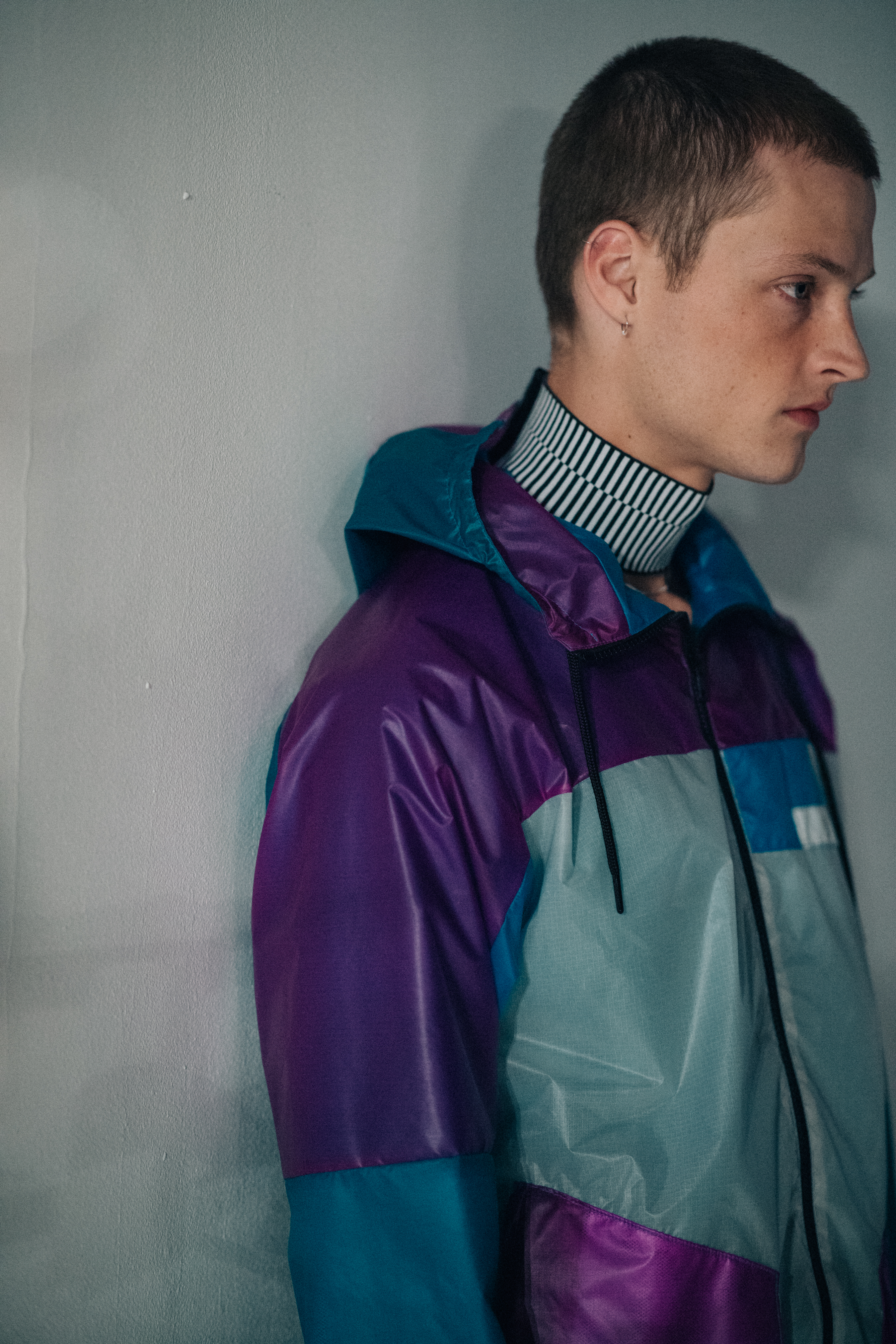 Male model wearing blue sport jacket