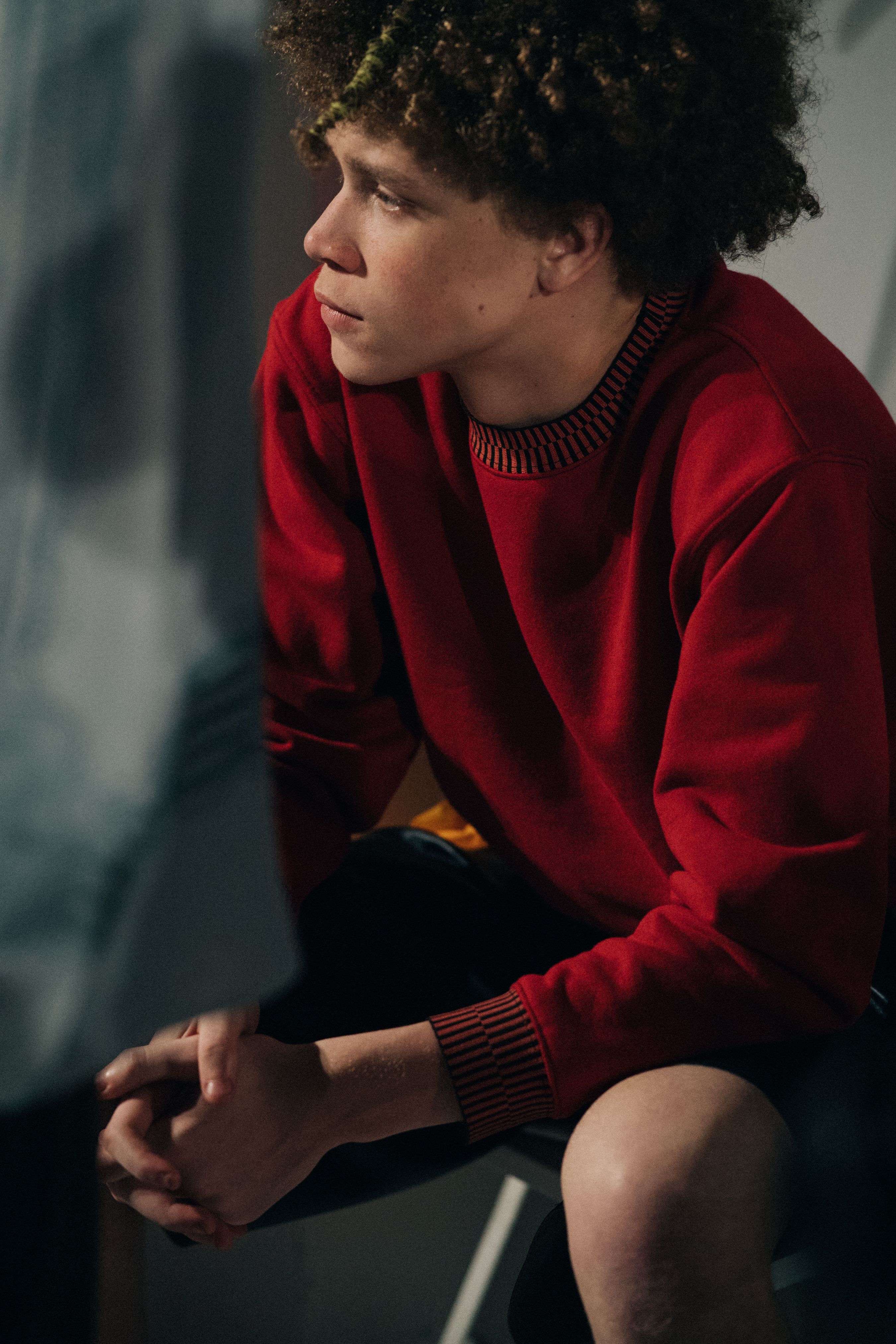 Male model wearing red outfit