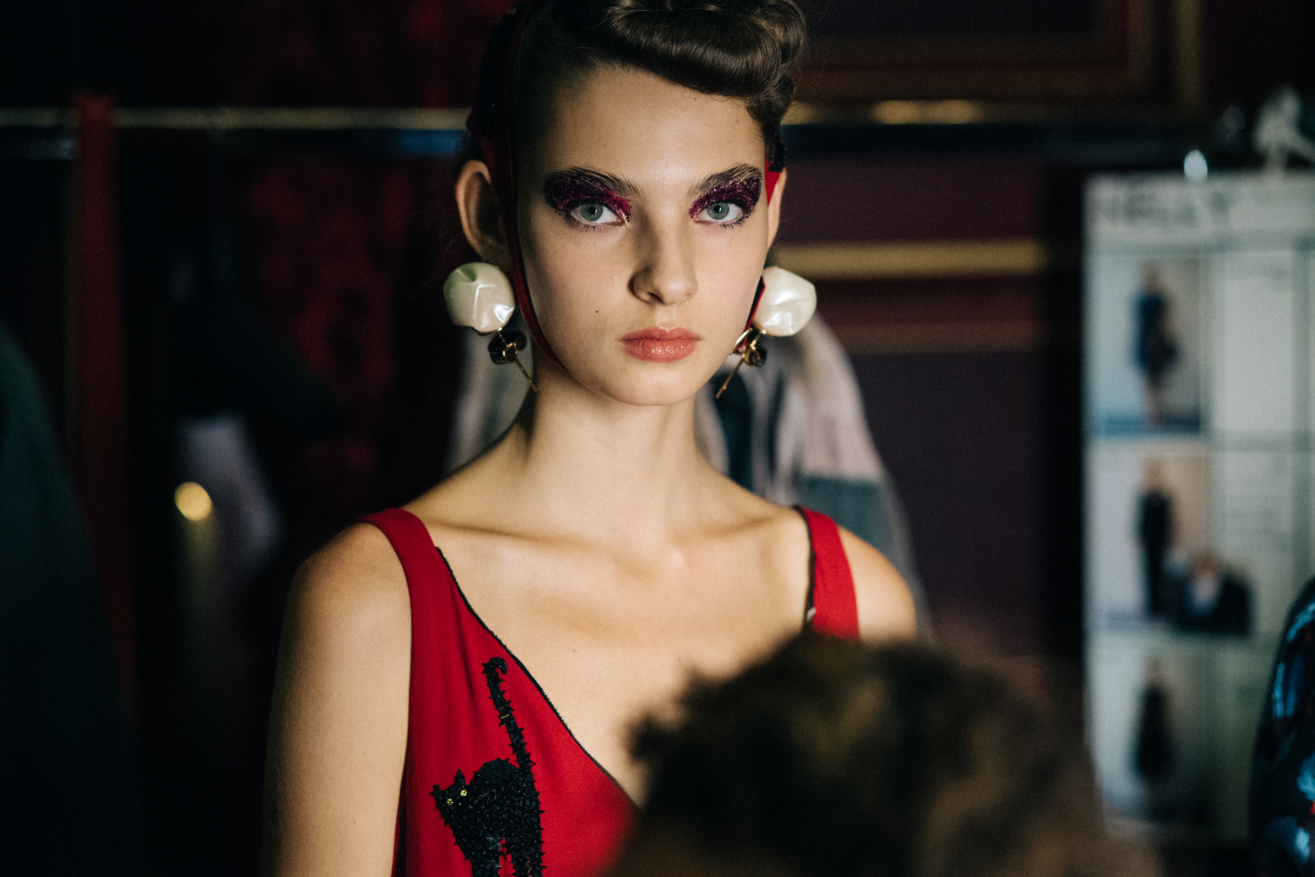 Model dressed before a show