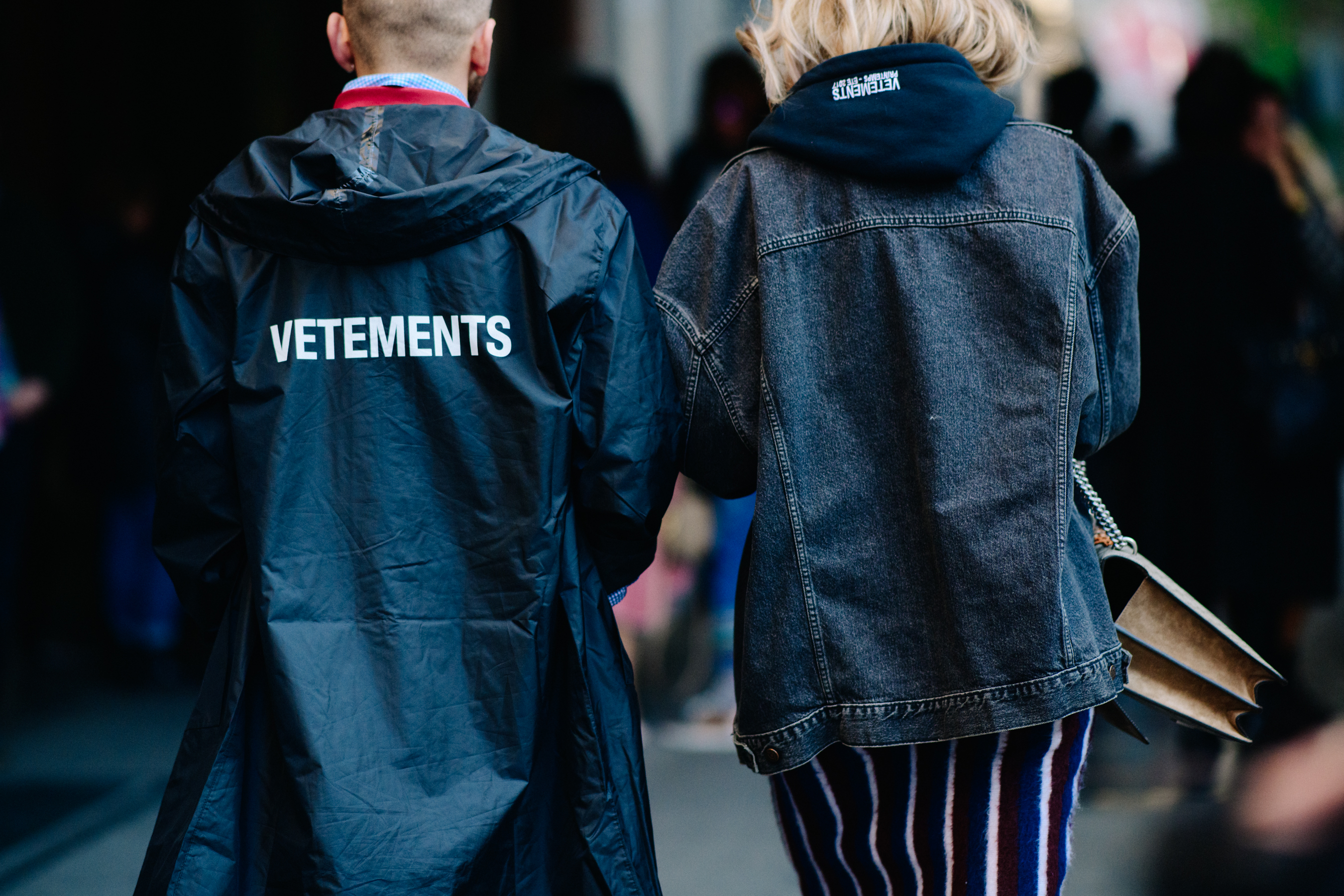 Couple wearing Vetements outerwear