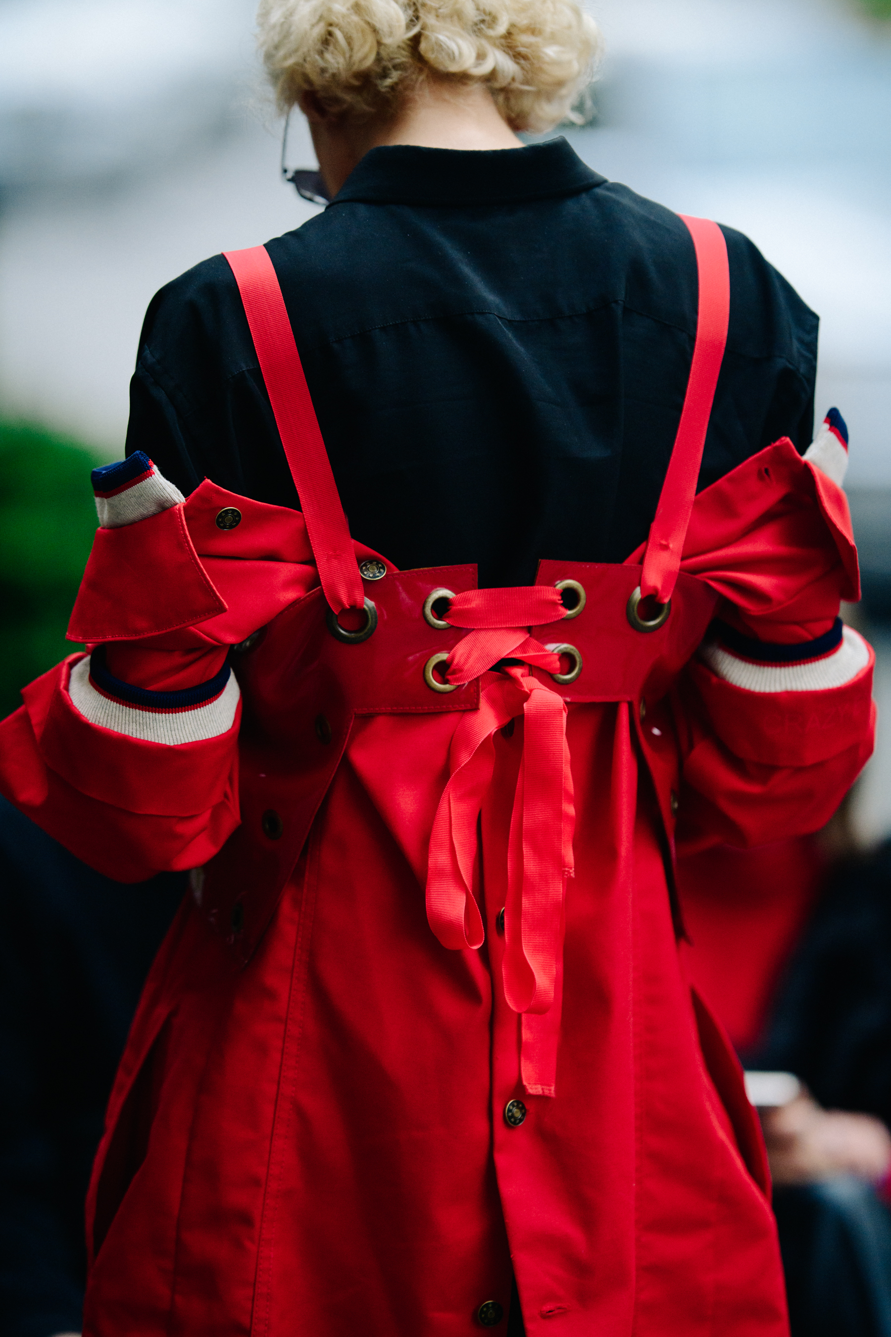 Woman wearing red dress