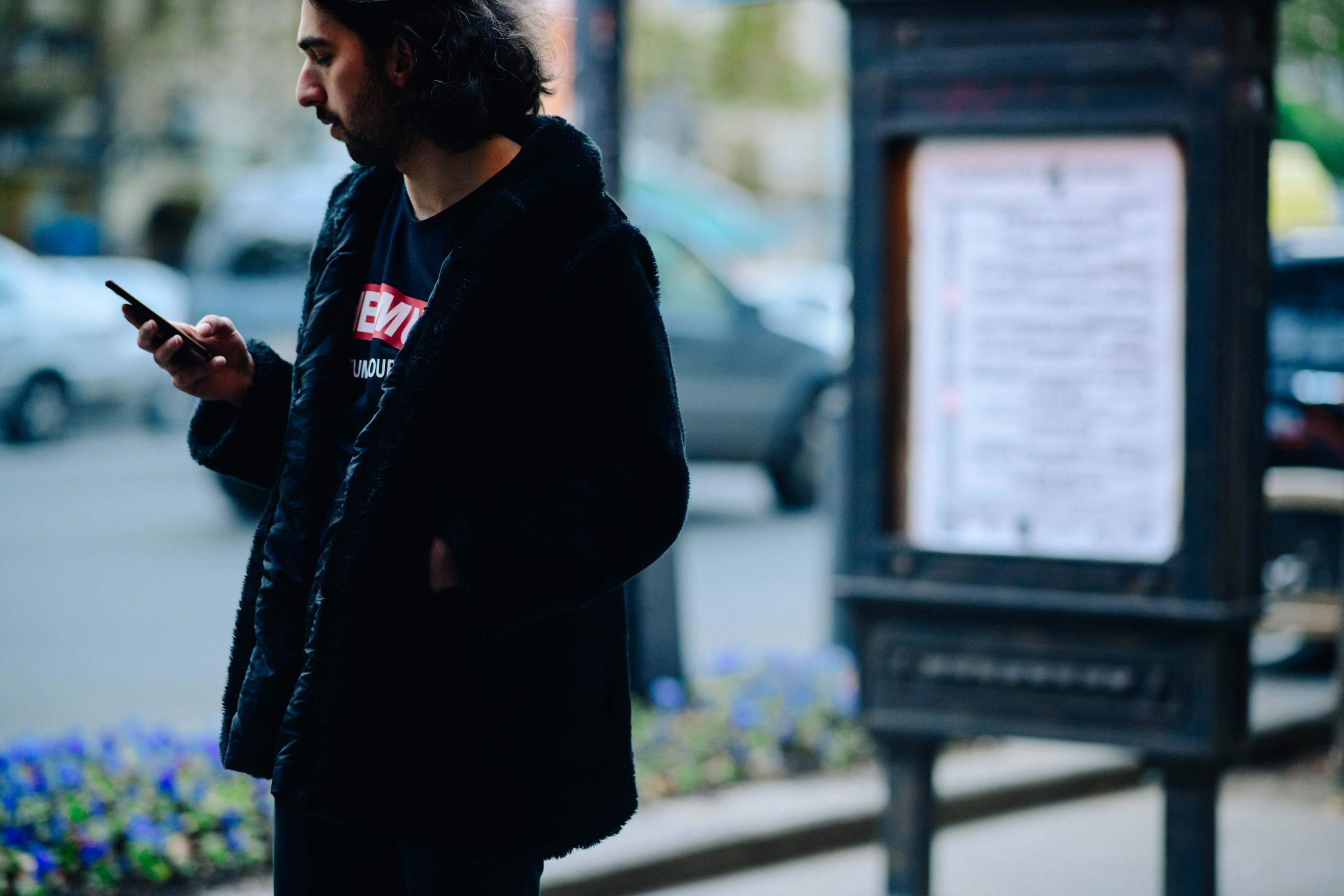 Man wearing dark fur coat