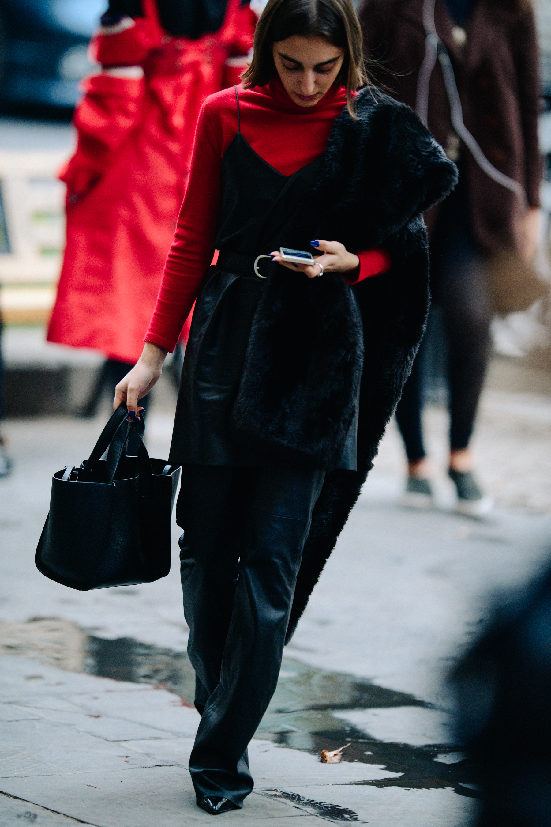 Girl wearing red and black leather
