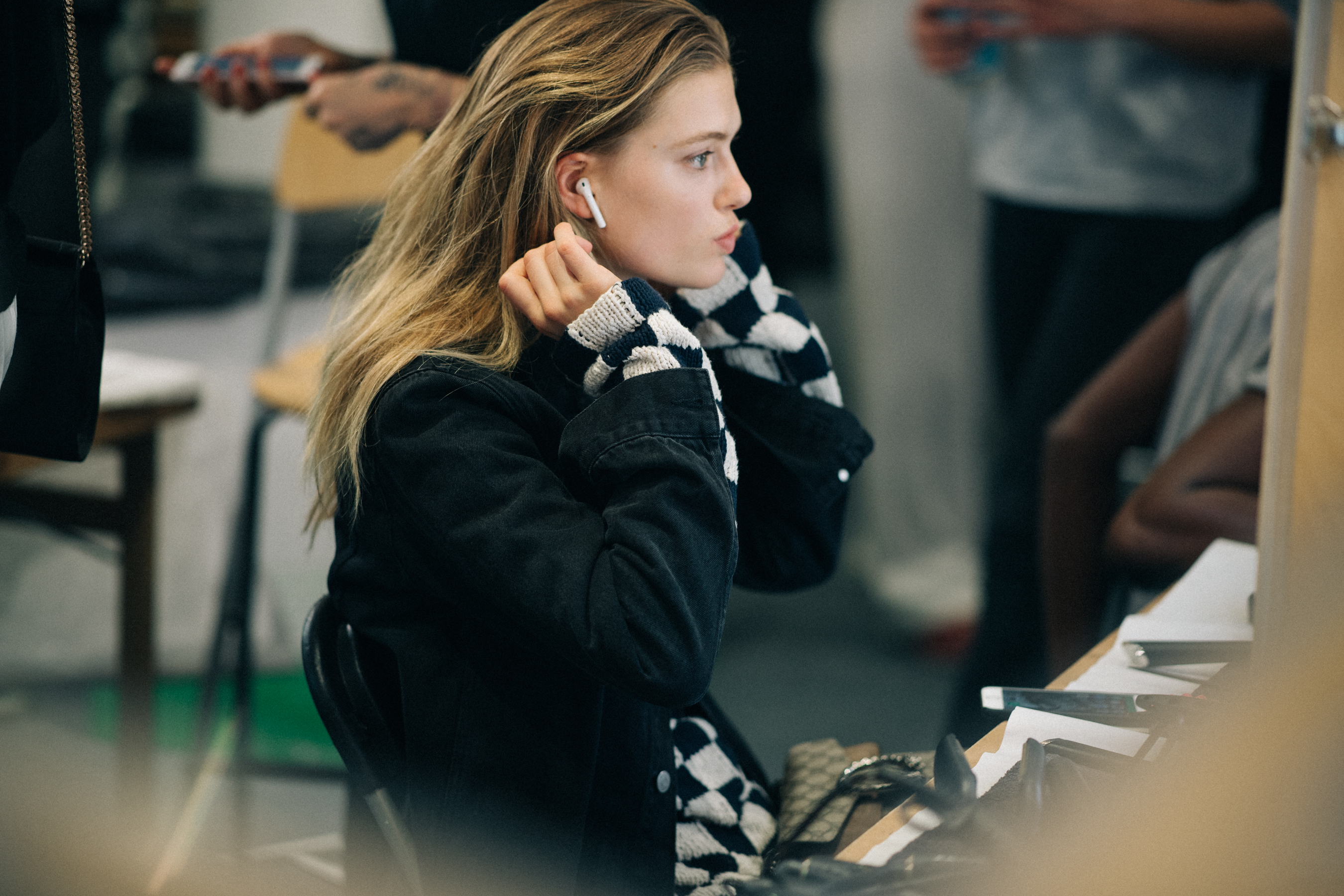 Model getting hair and make up done
