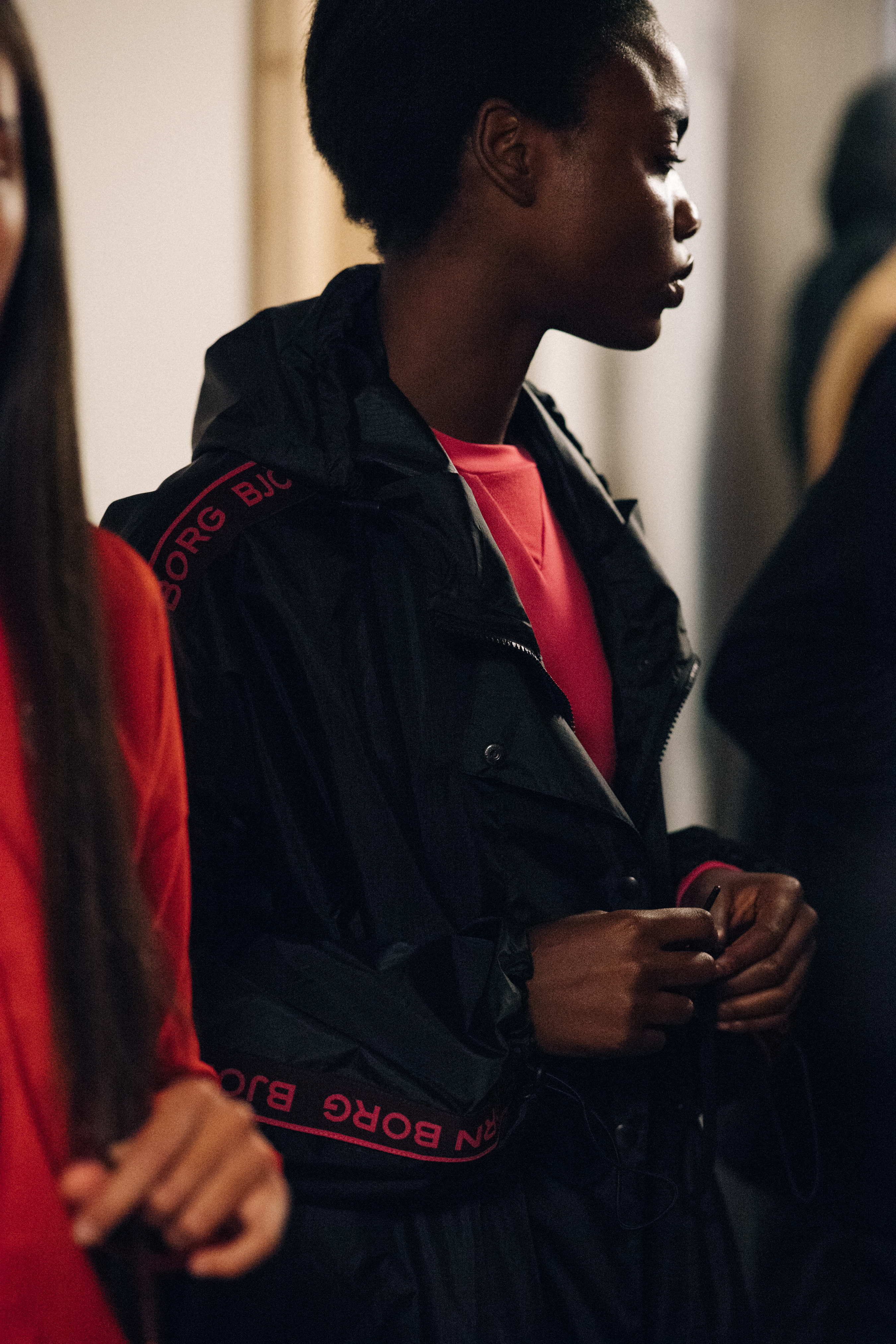 Models wearing sport wear before a show