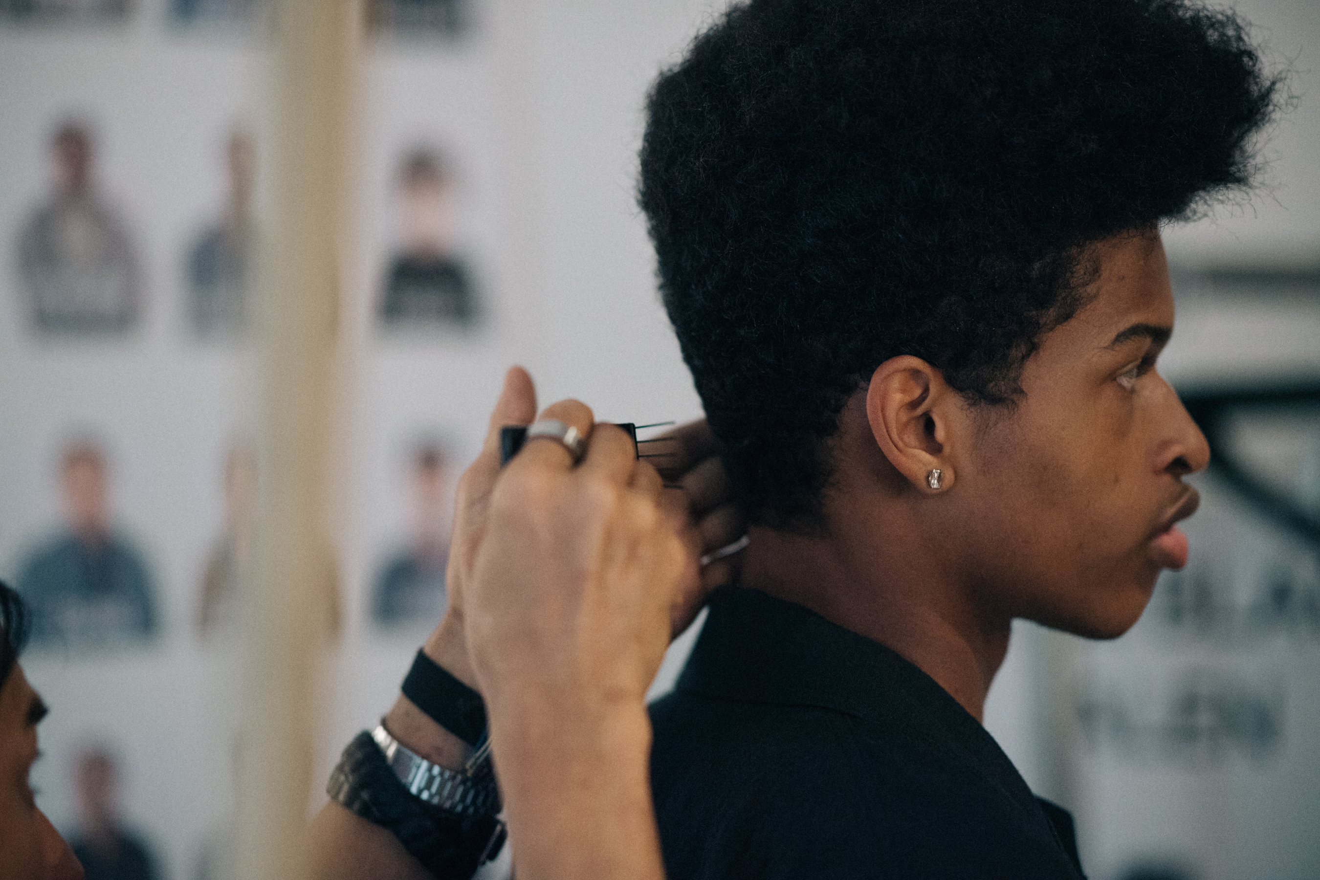 Male model with box cut hair