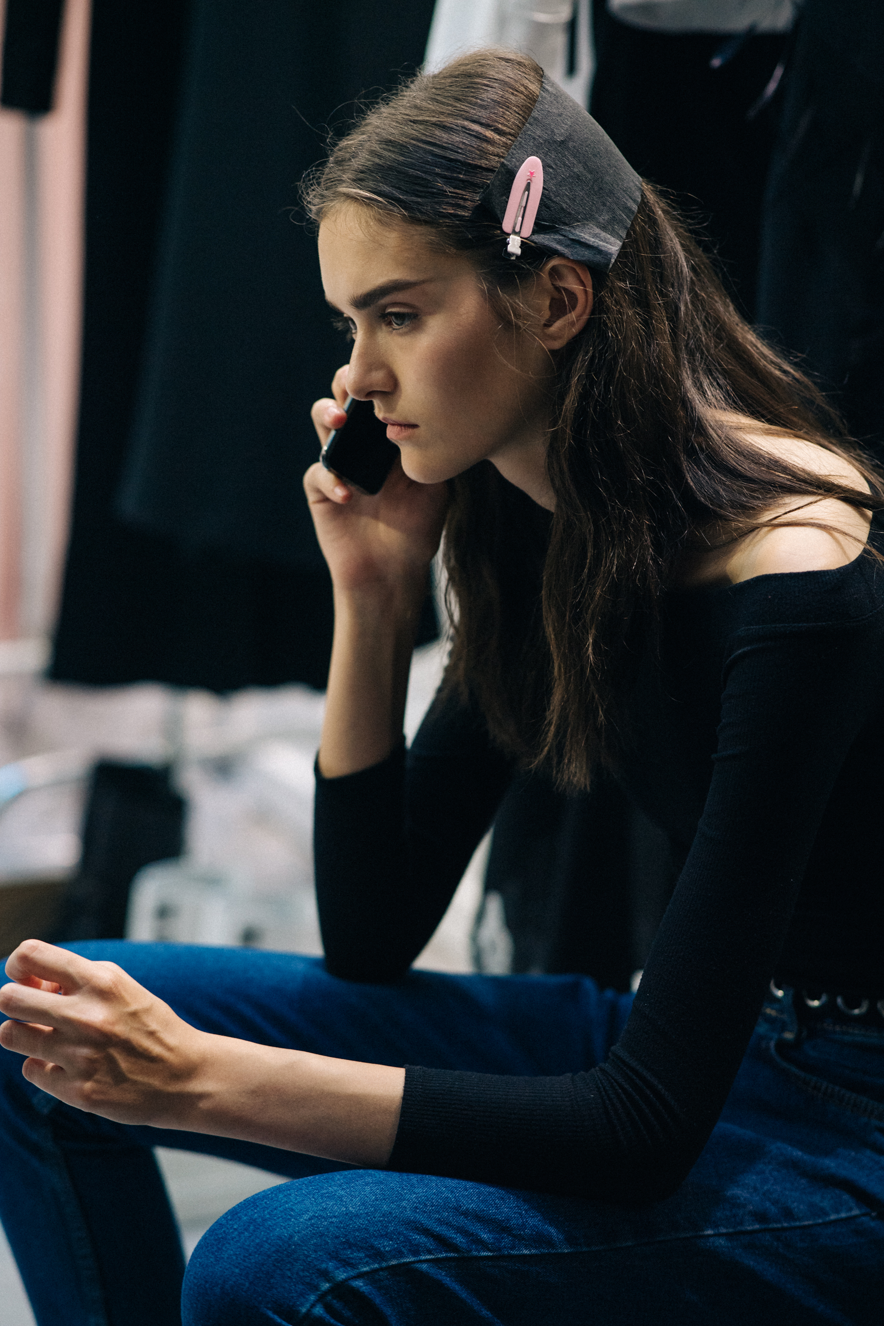 Model getting hair and make up done