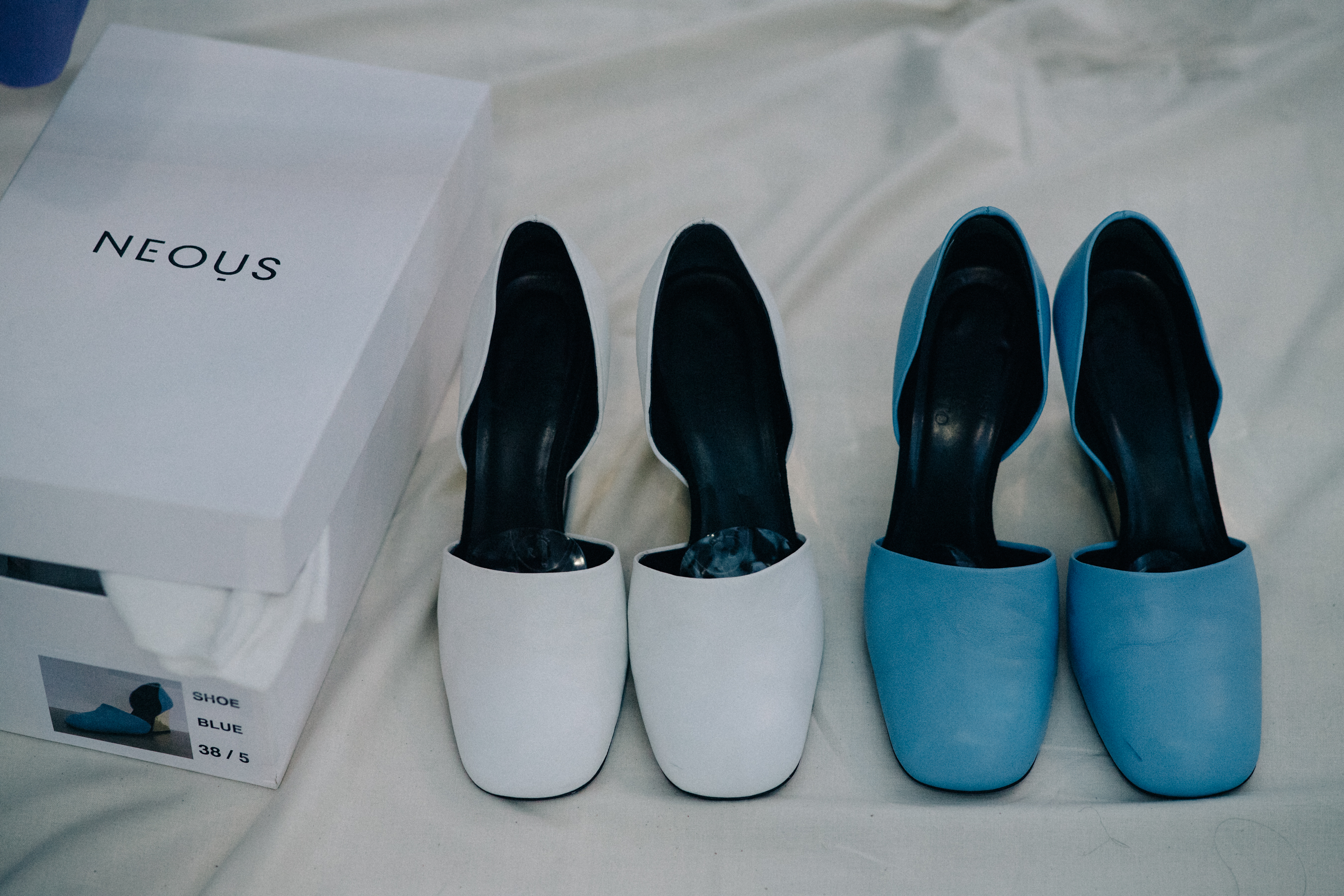 Blue and white shoes