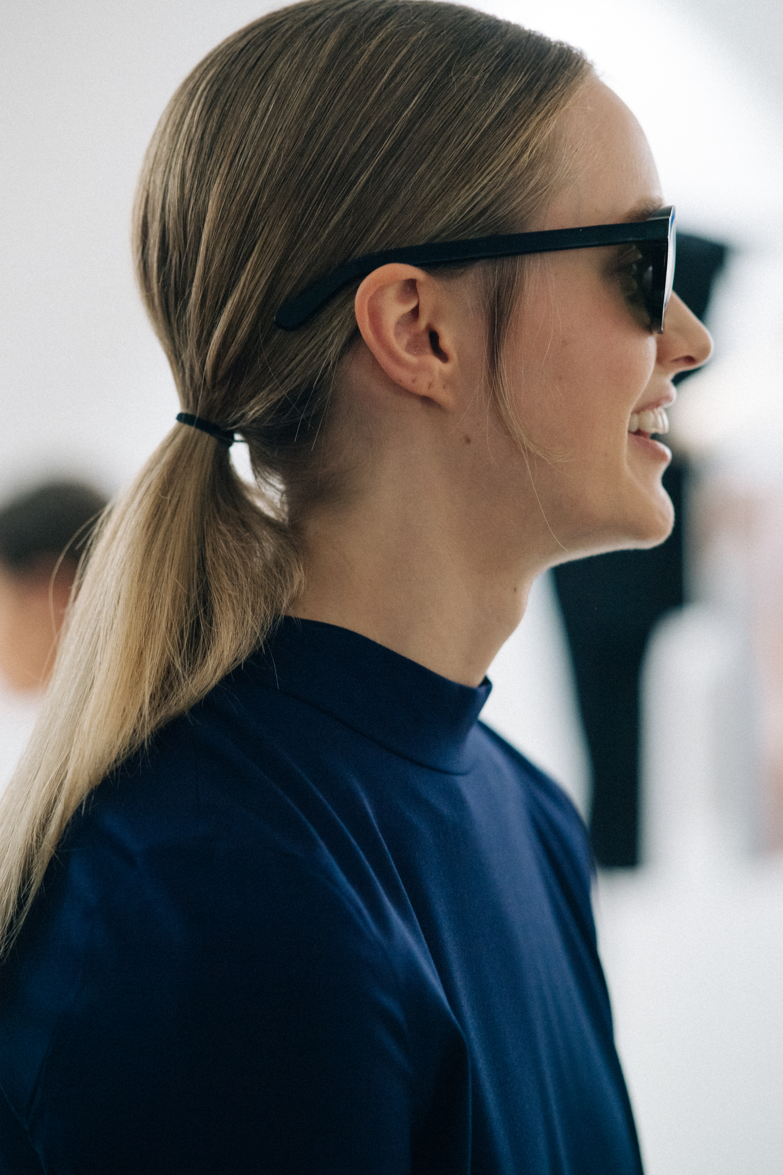 Model wearig blue sweater