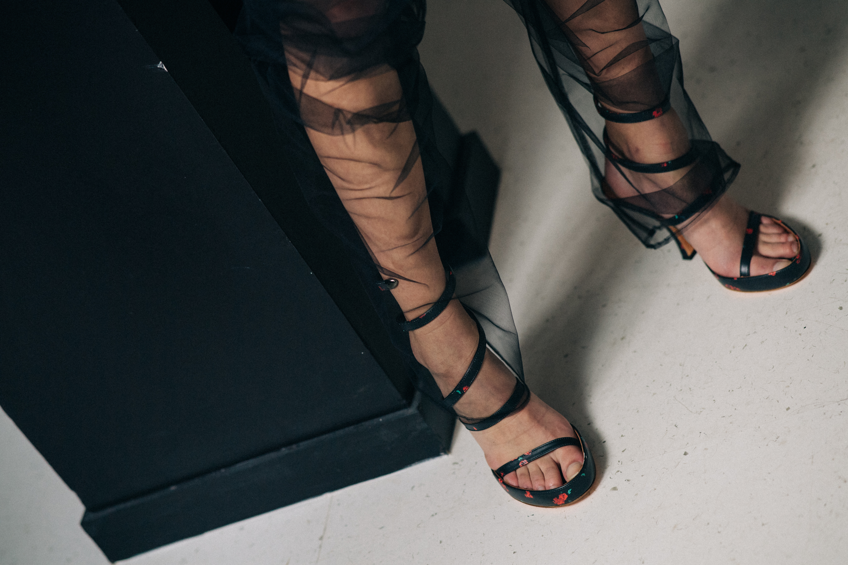 Close up shot of shoes before a show