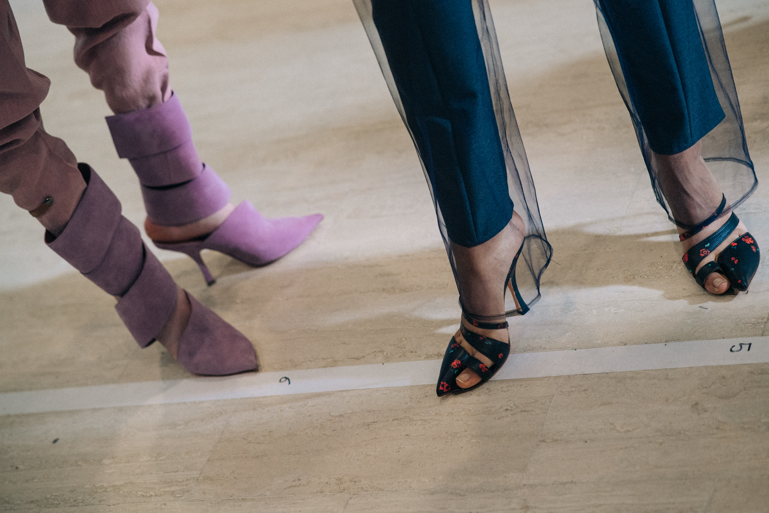 Close up shot of shoes before a show