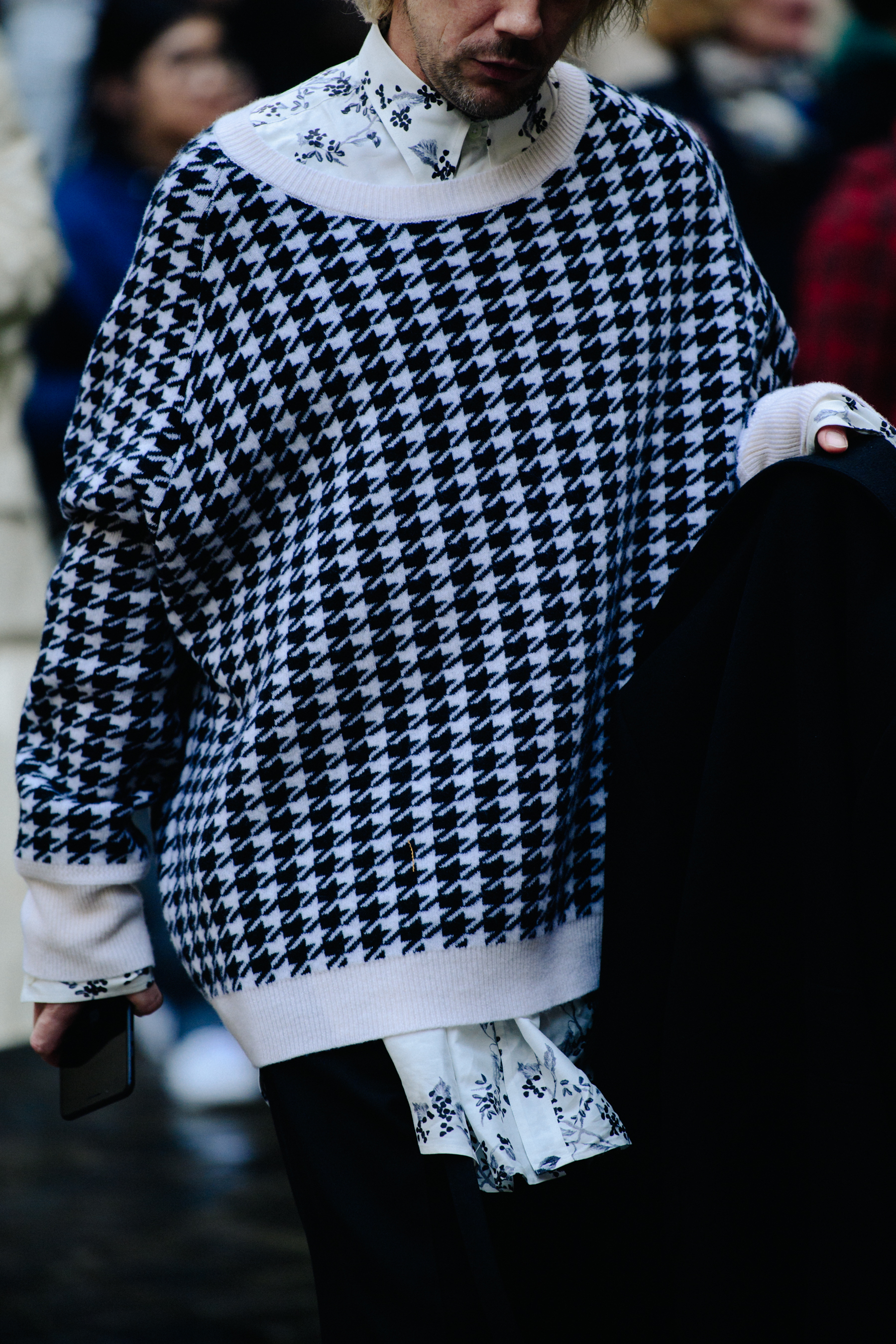 Man wearing patterned jumper