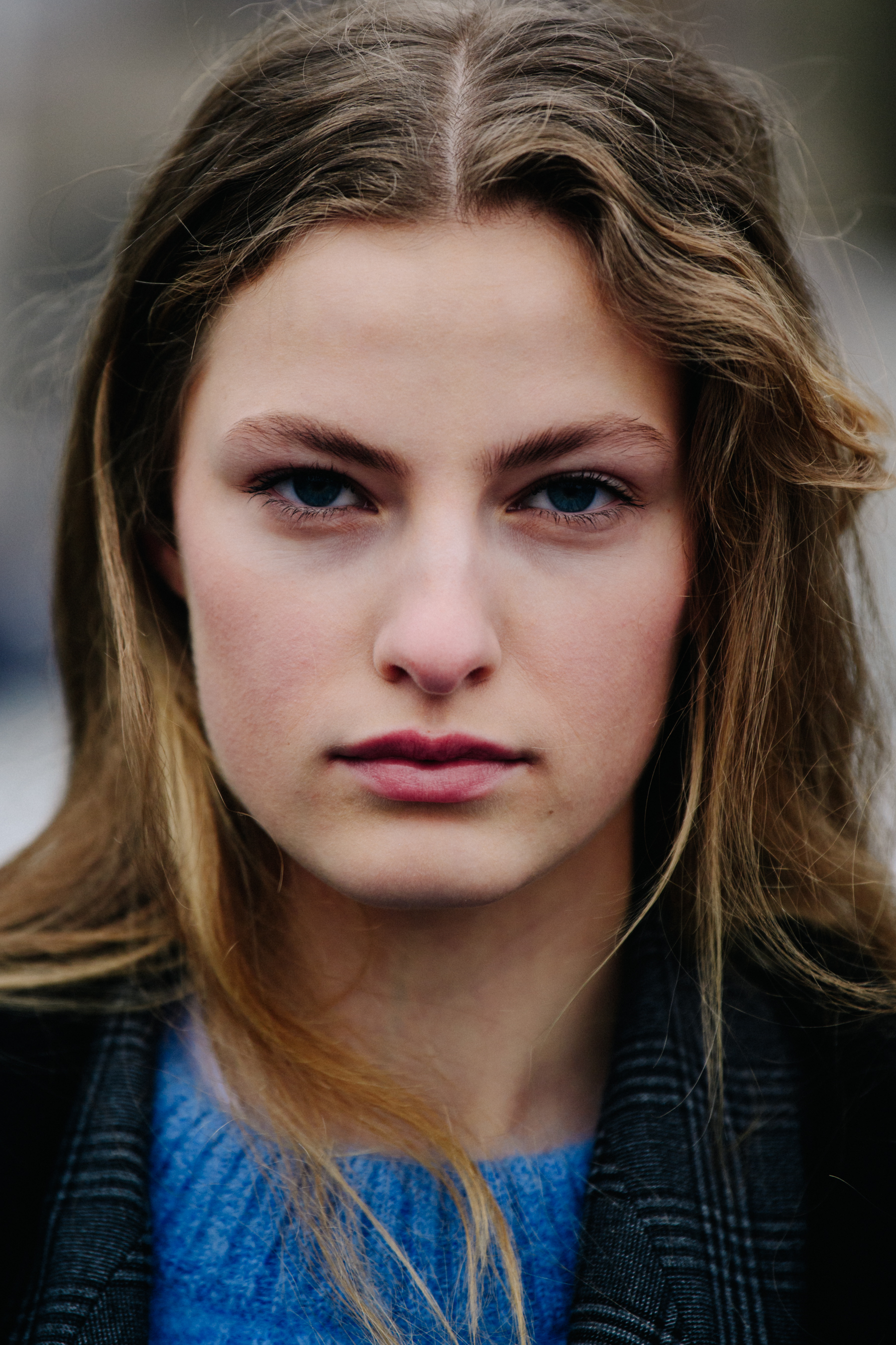 Portrait of model with blue eyes and blonde hair