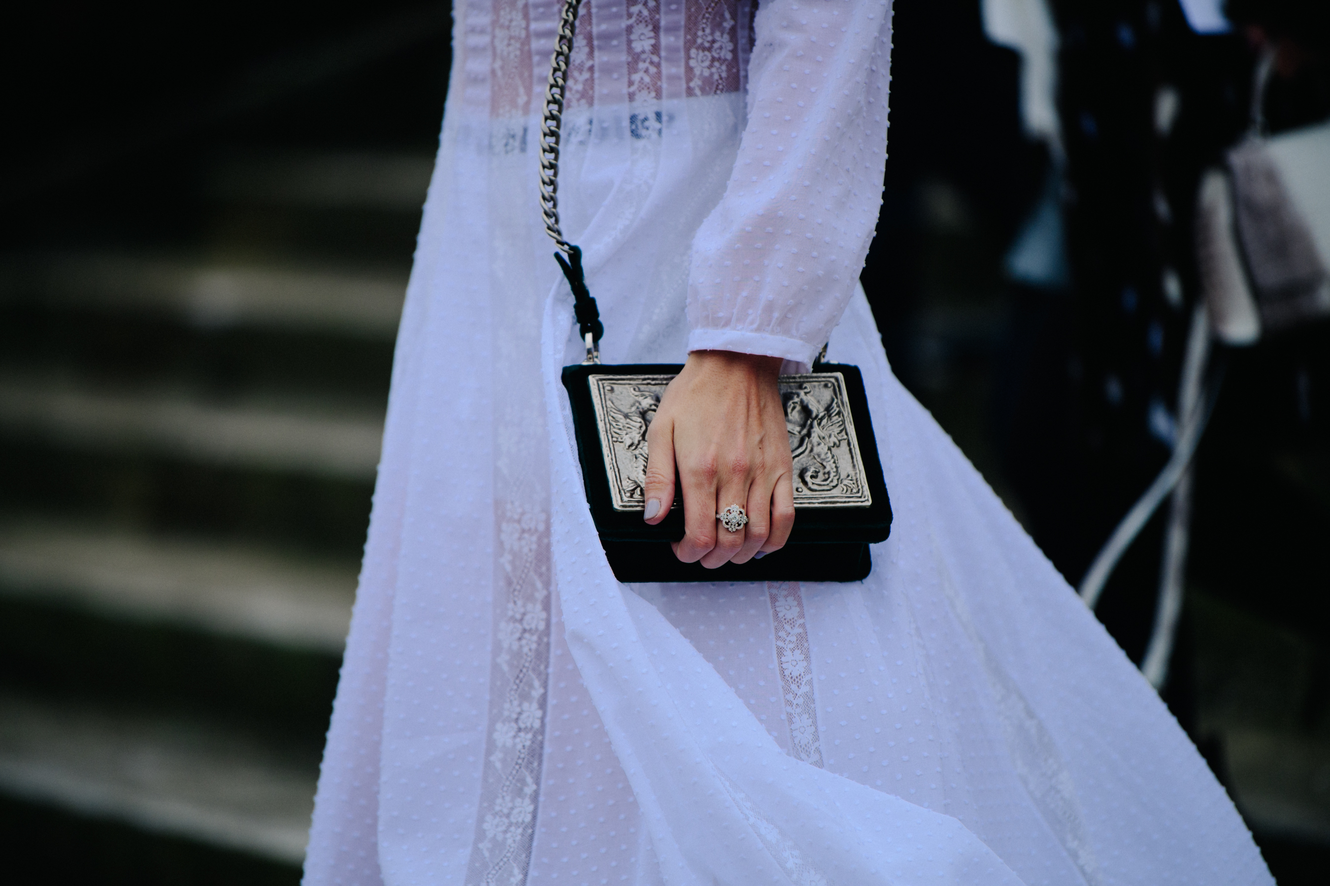 Woman wearing Christian Dior dress