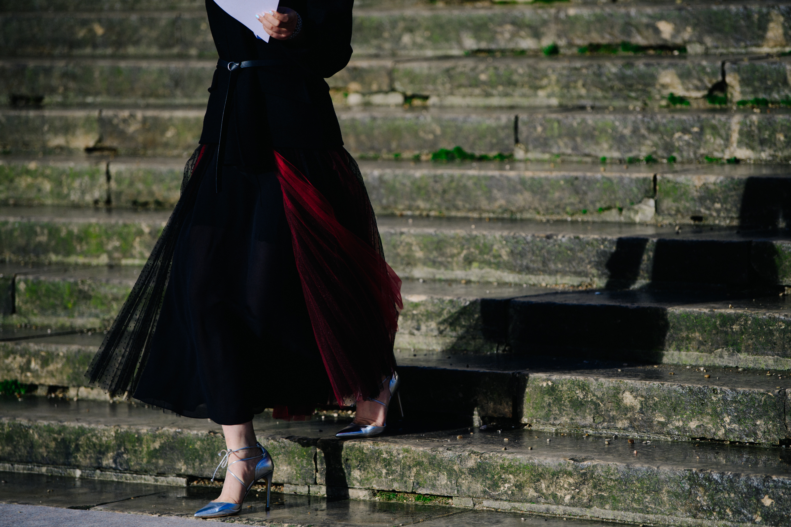 Woman wearing silver heels