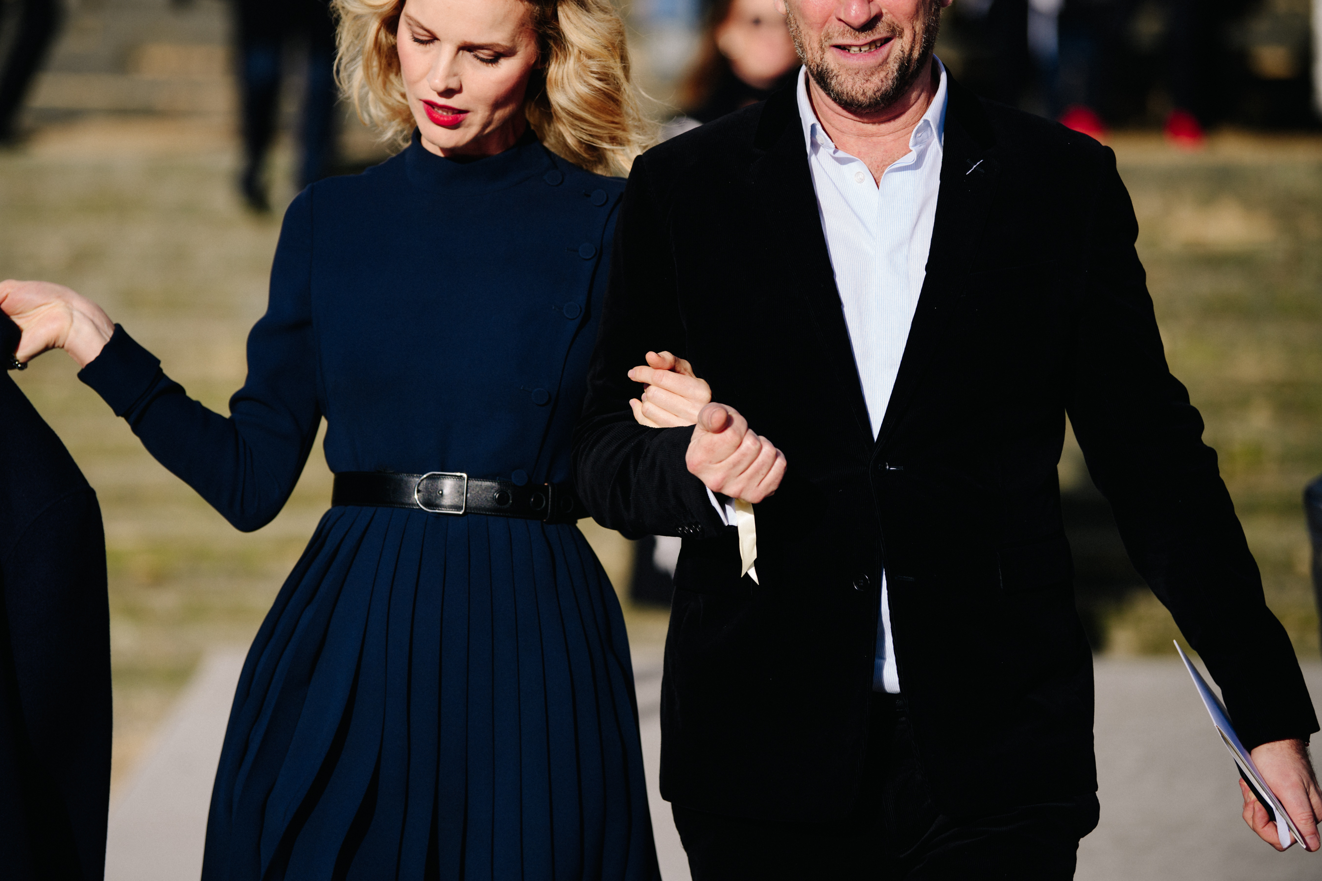 Eva Herzigova wearing blue dress