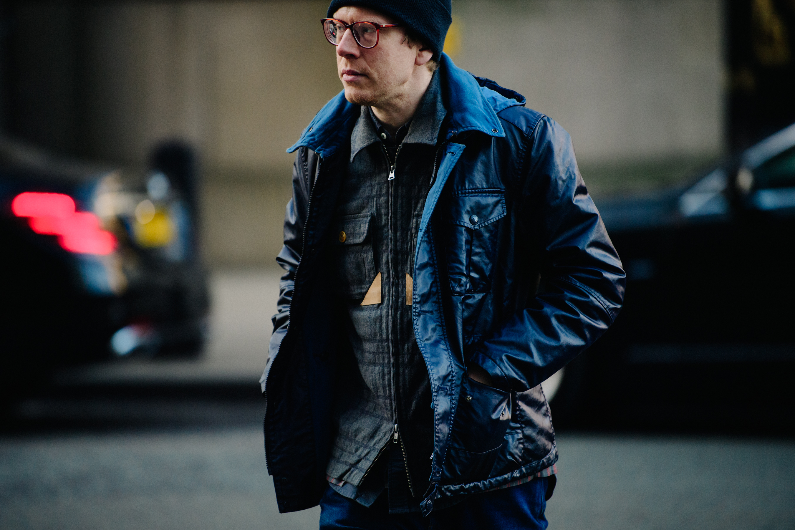 Man wearing blue and black outfit