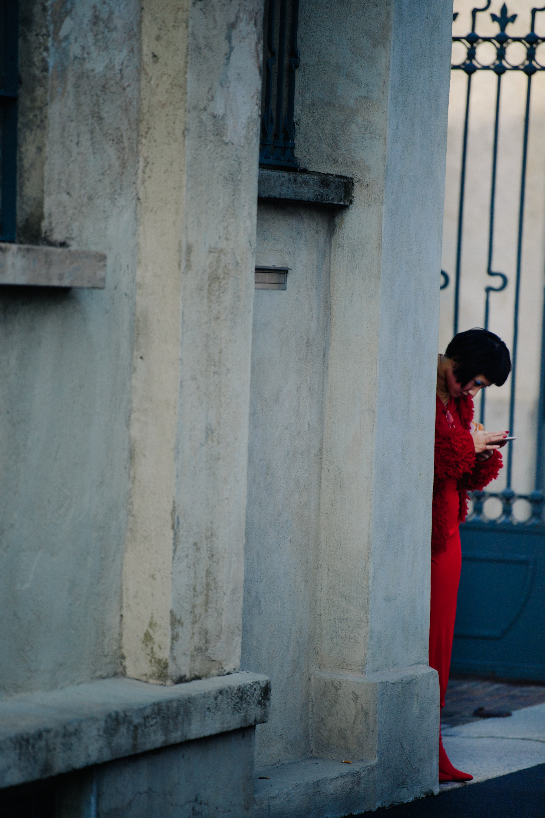 Woman wearing red outfit