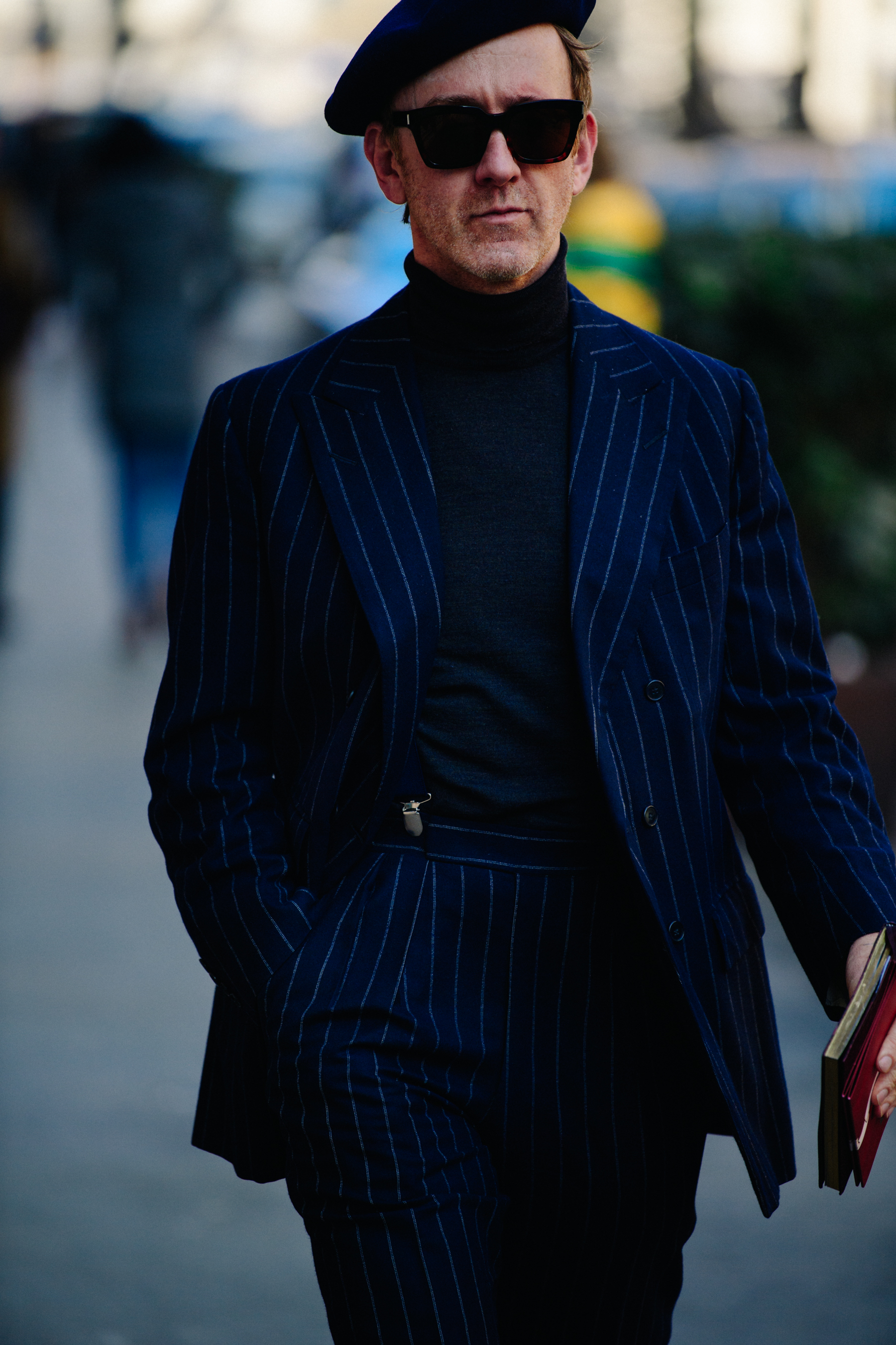 Man wearing blue stripe suit