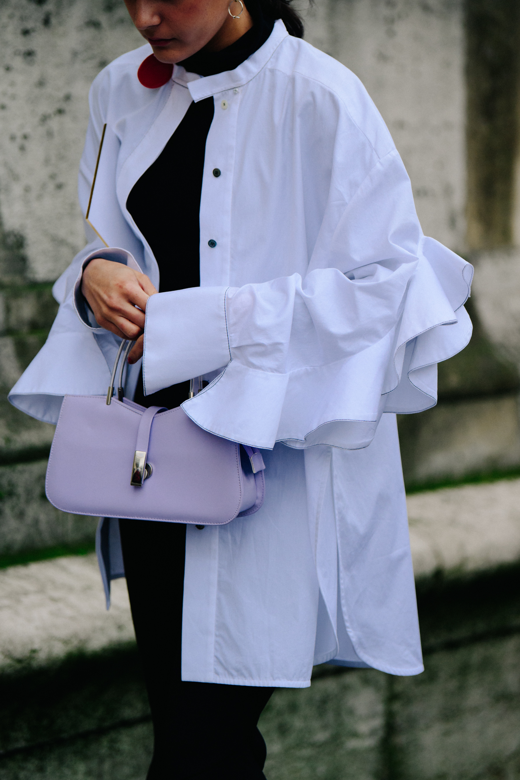 Woman wearing fashionable white shirt
