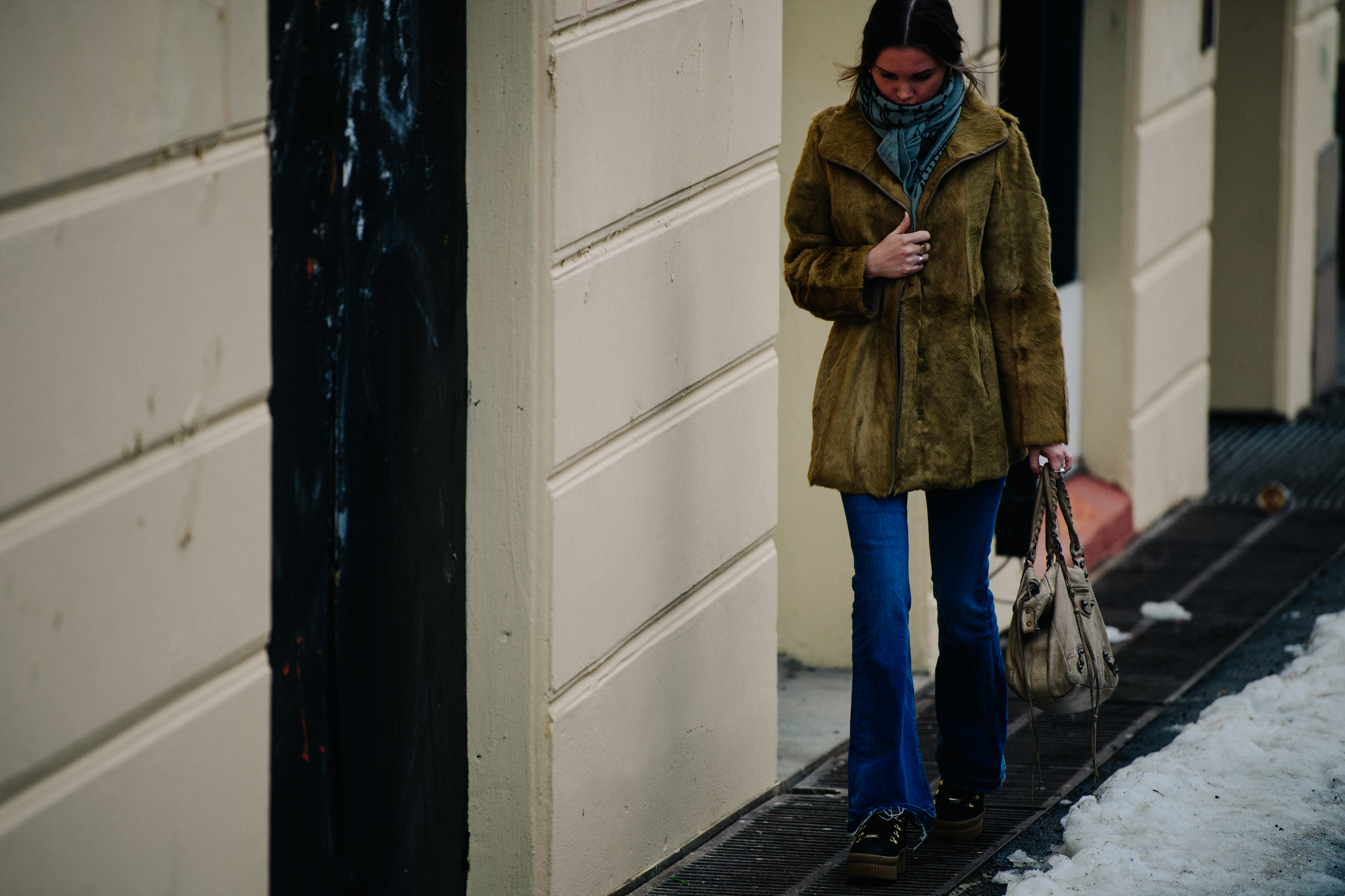 Woman wearing fur coat