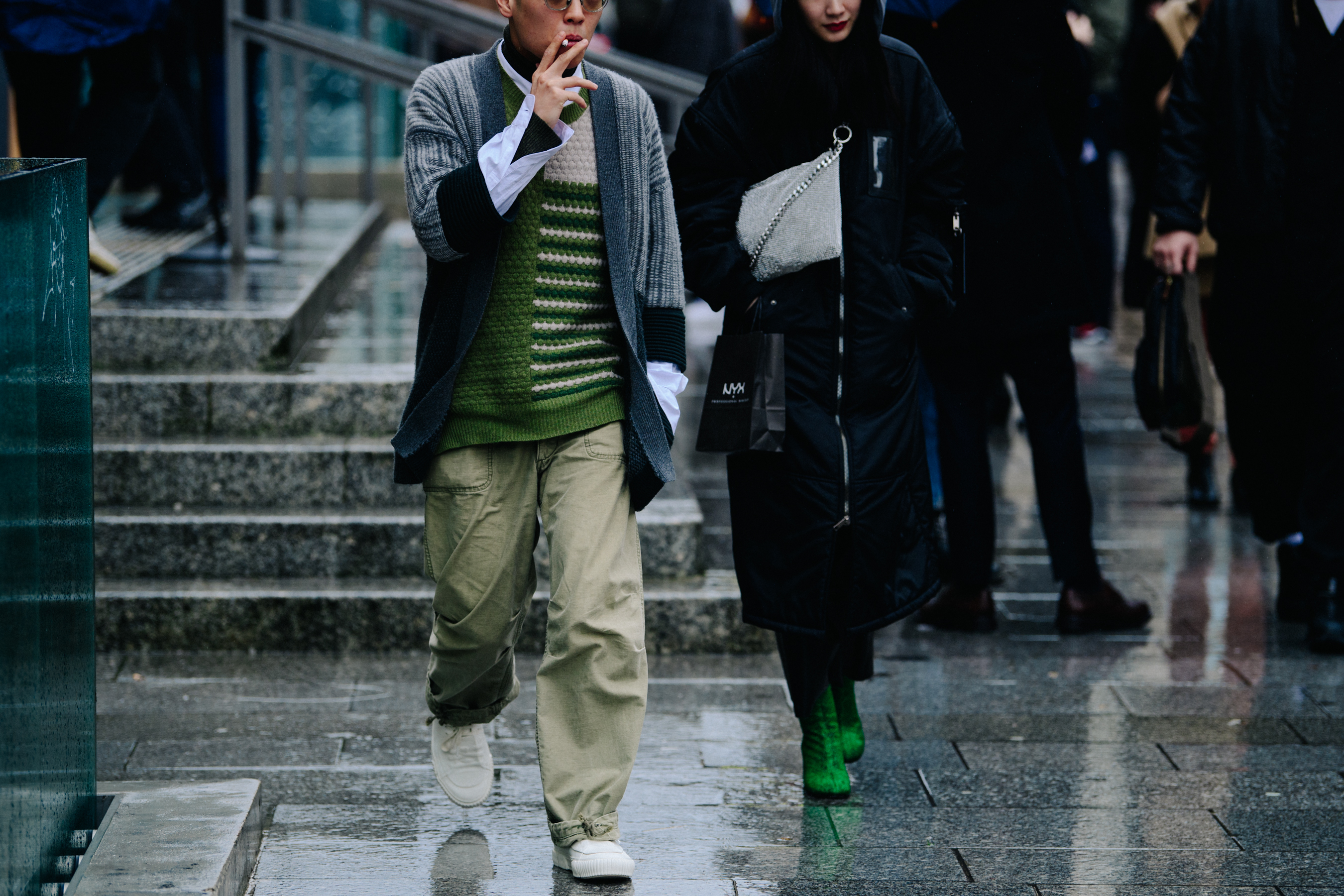 Asian couple wearing green