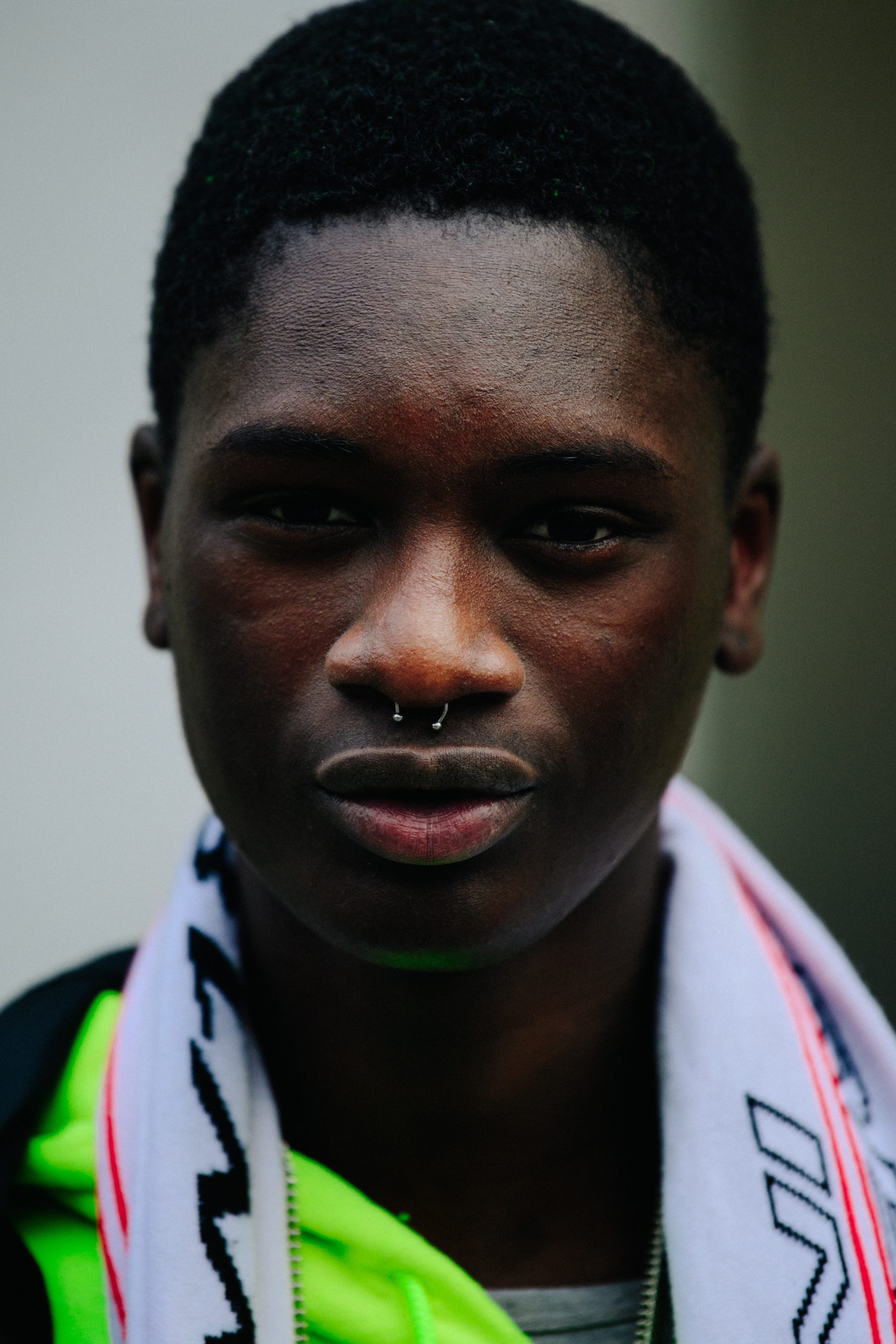 Portrait of British model with nose piercing