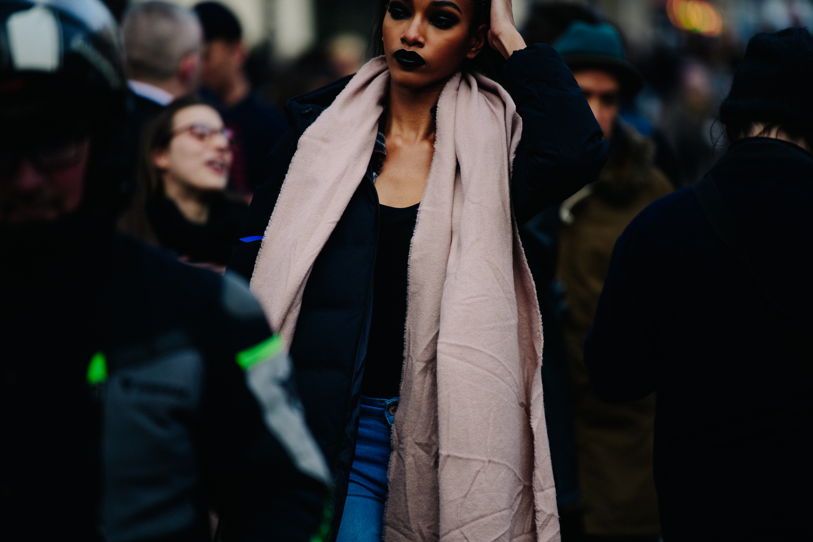 Model wearing show makeup after Jean Paul Gaultier