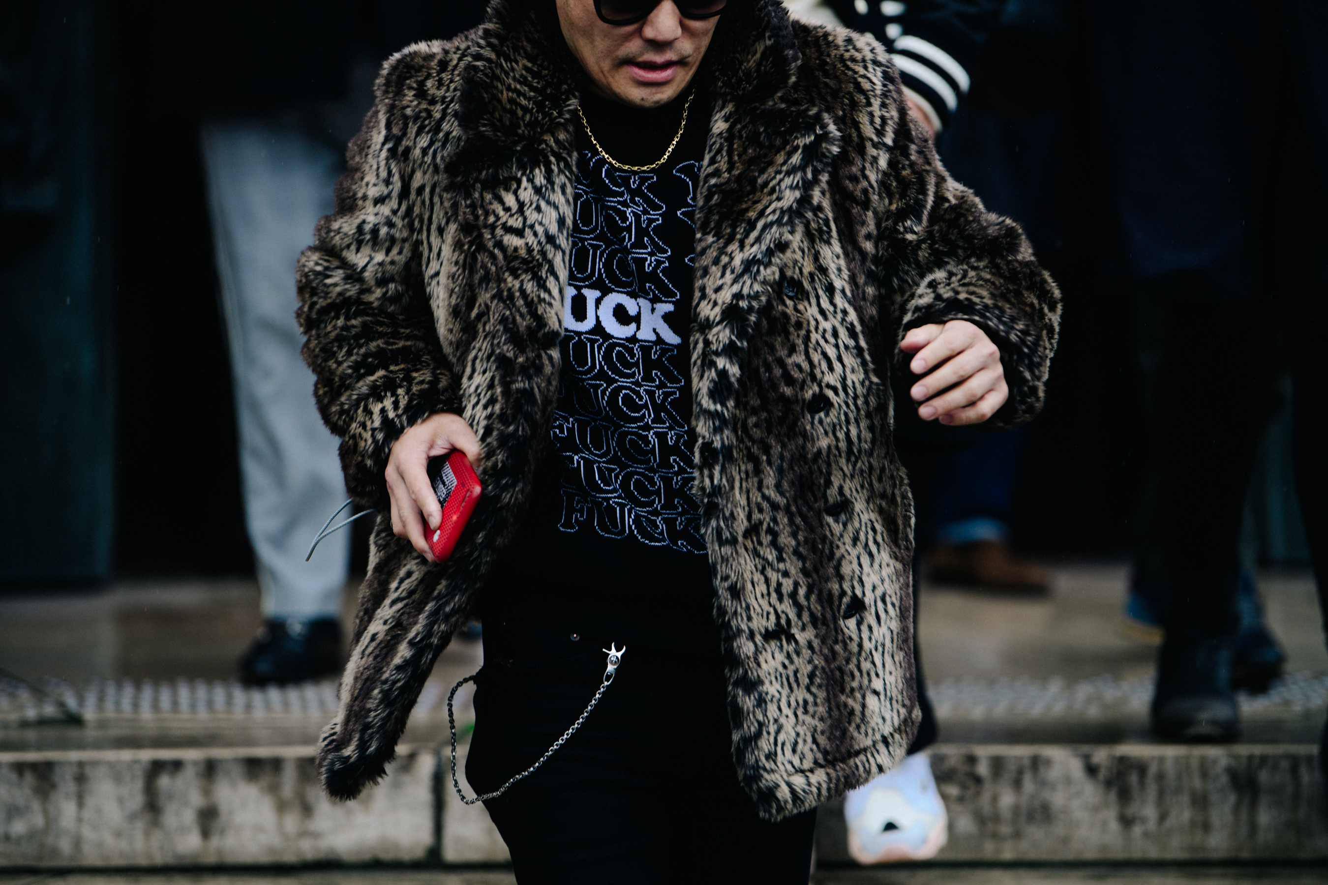 Man wearing fur coat