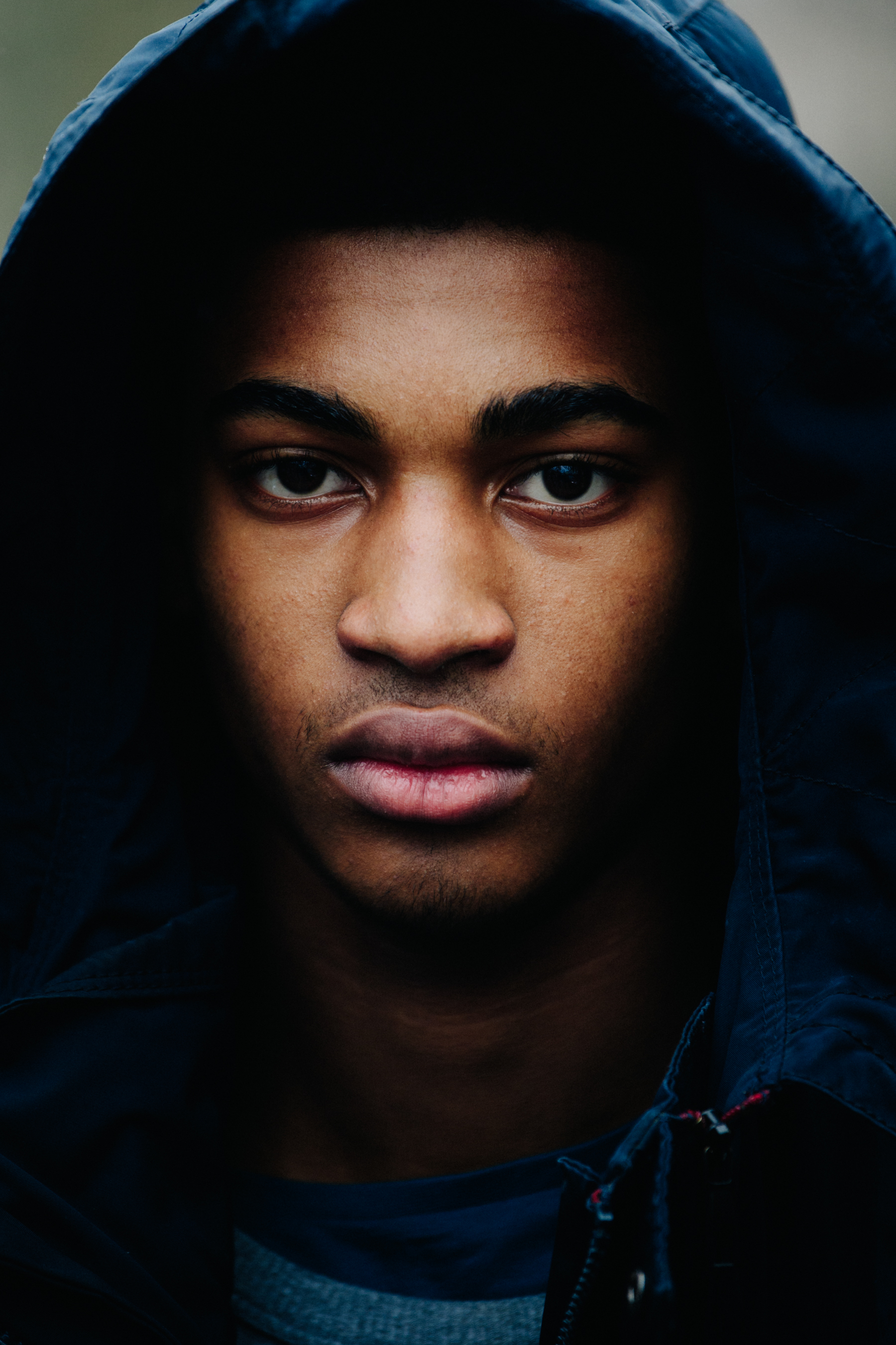 Portrait of model with hood up