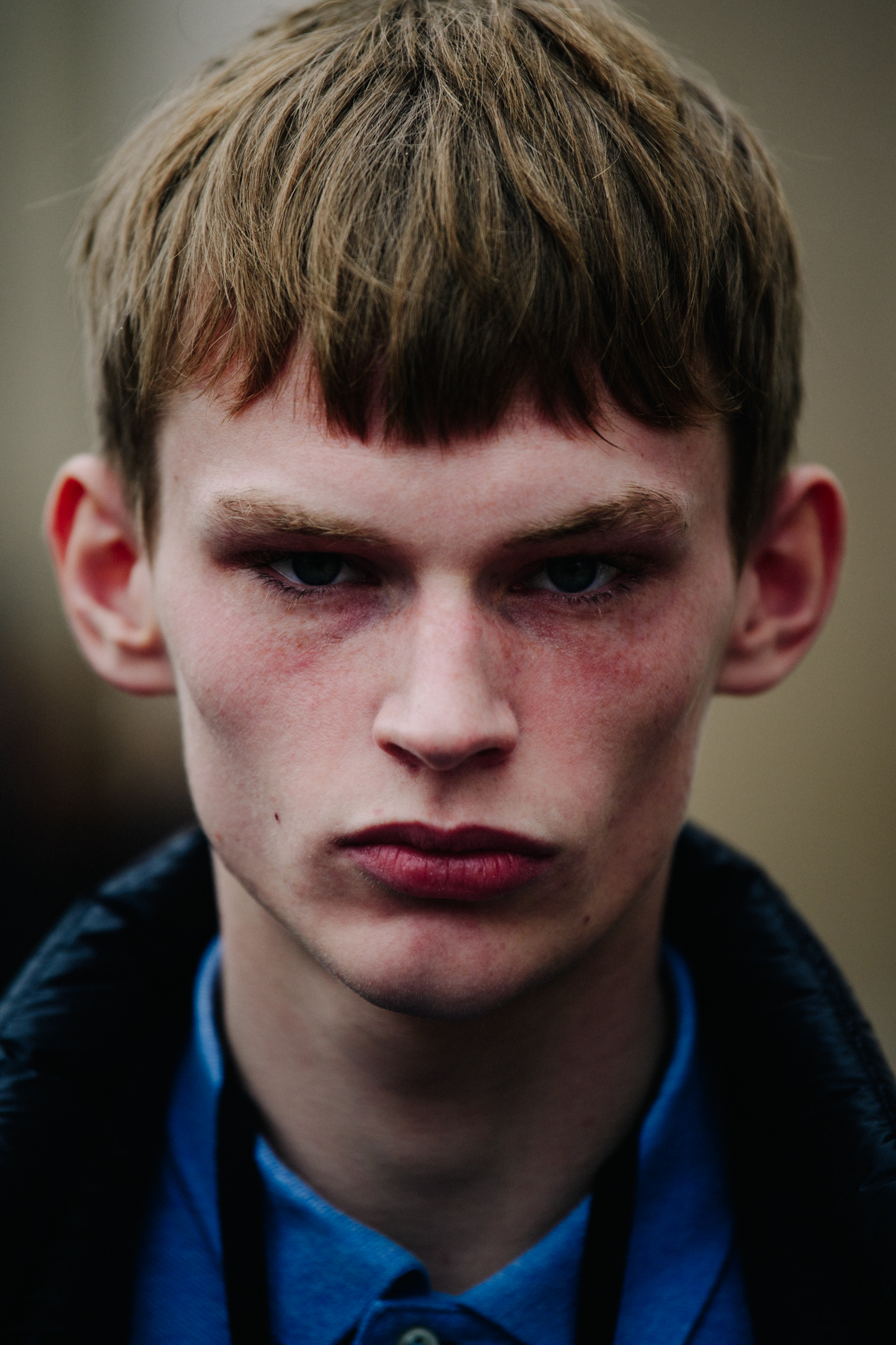 Portrait of model with short blonde hair