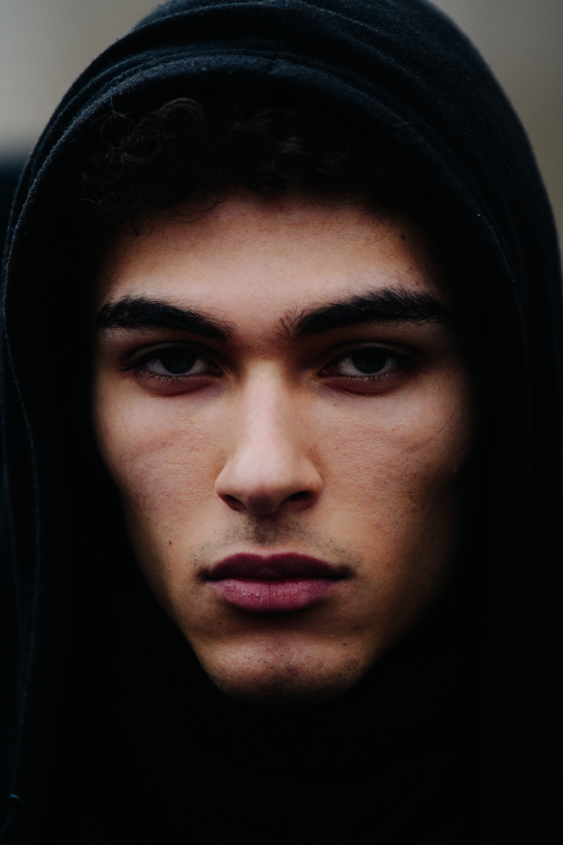 Portrait of model wearing hoodie