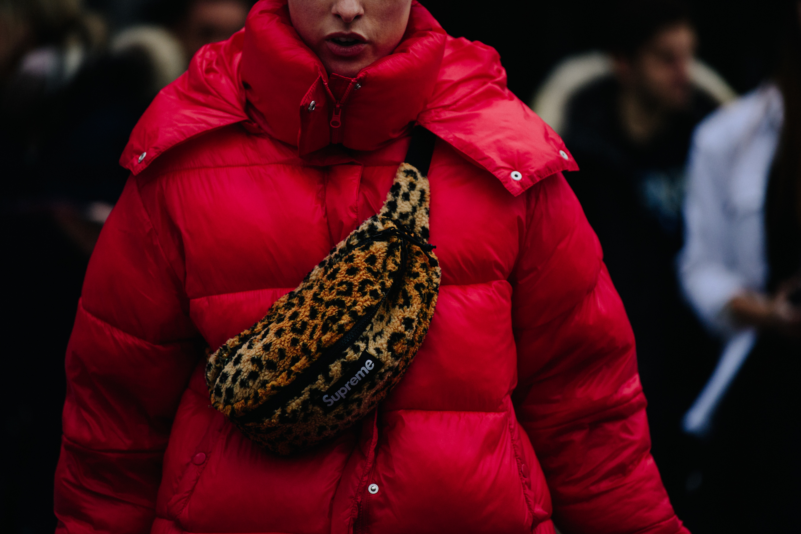 Girl wearing Supreme hip pack
