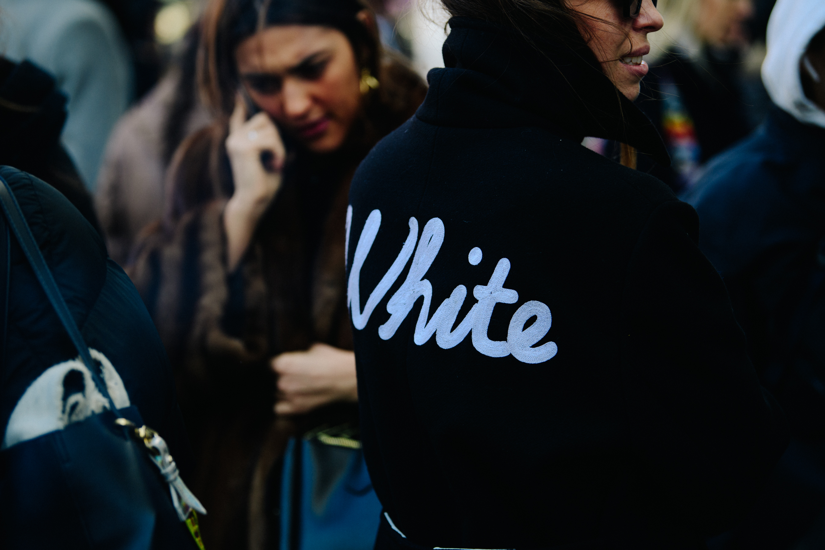 Woman wearing Off-White jacket